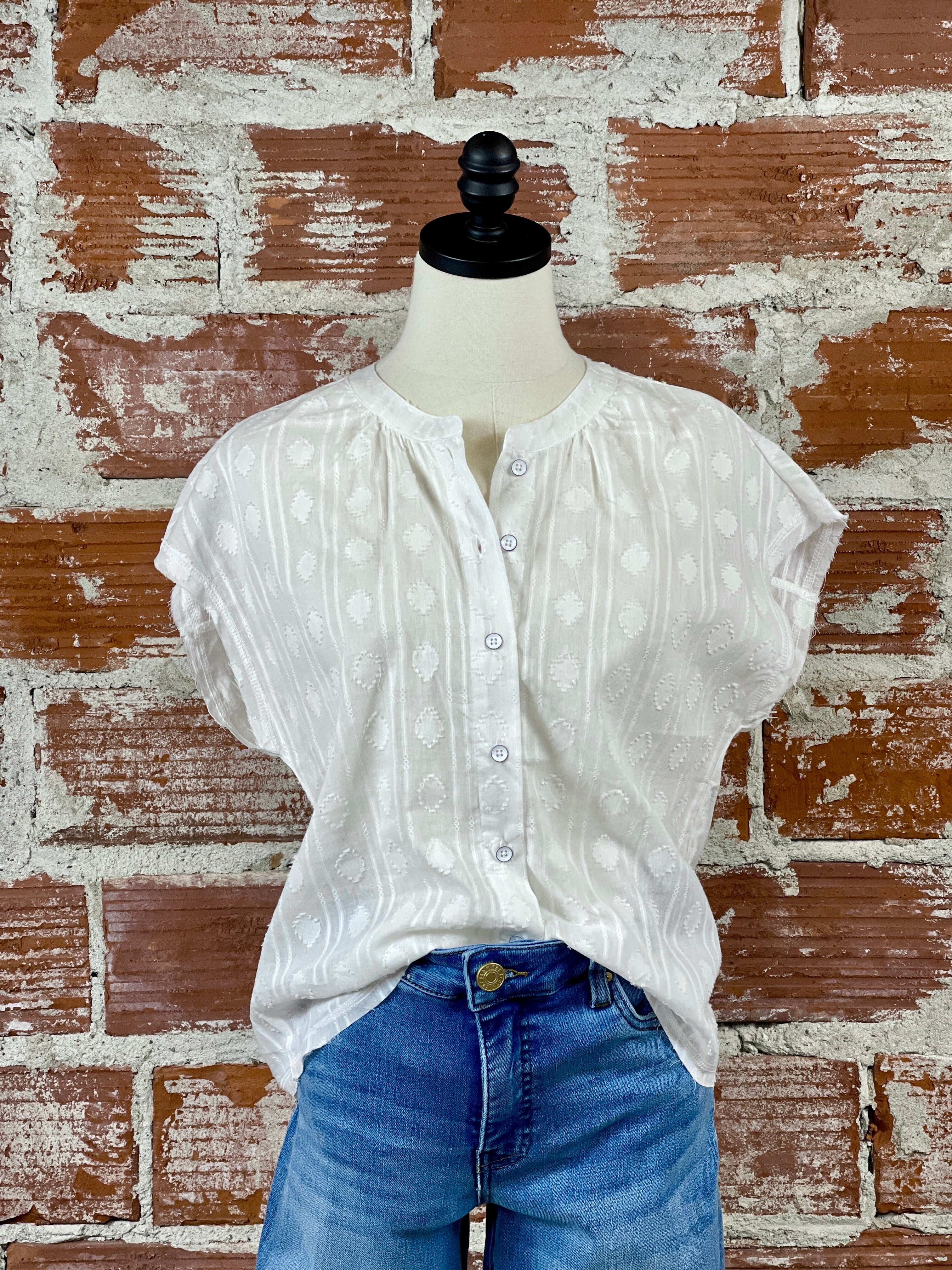Flag and Anthem Regan Top in White-112 - Woven Top S/S (Jan - June)-Little Bird Boutique
