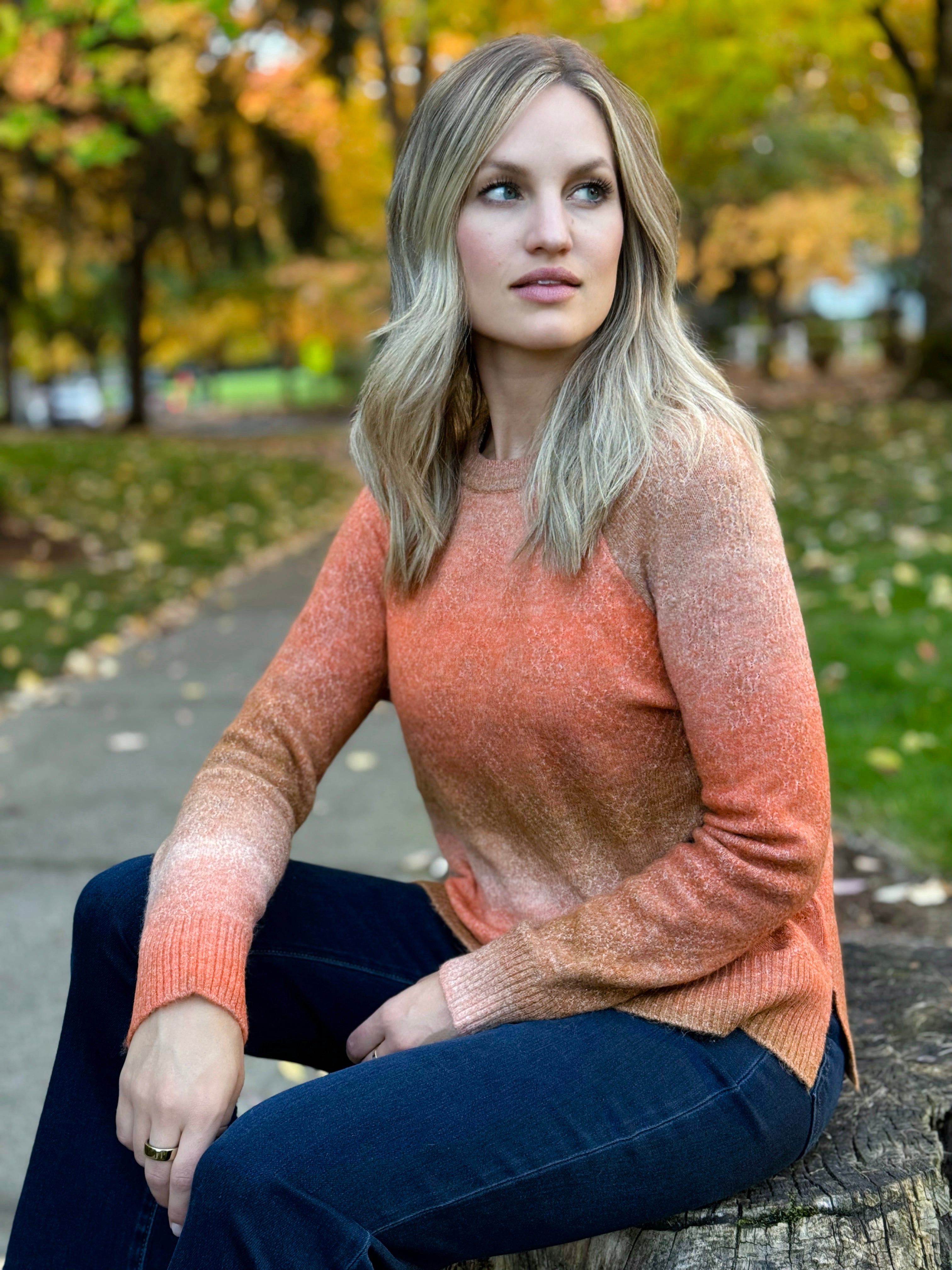 Liverpool Raglan Sweater in Orange Ombre-131 - Sweaters F/W (June - Nov)-Little Bird Boutique