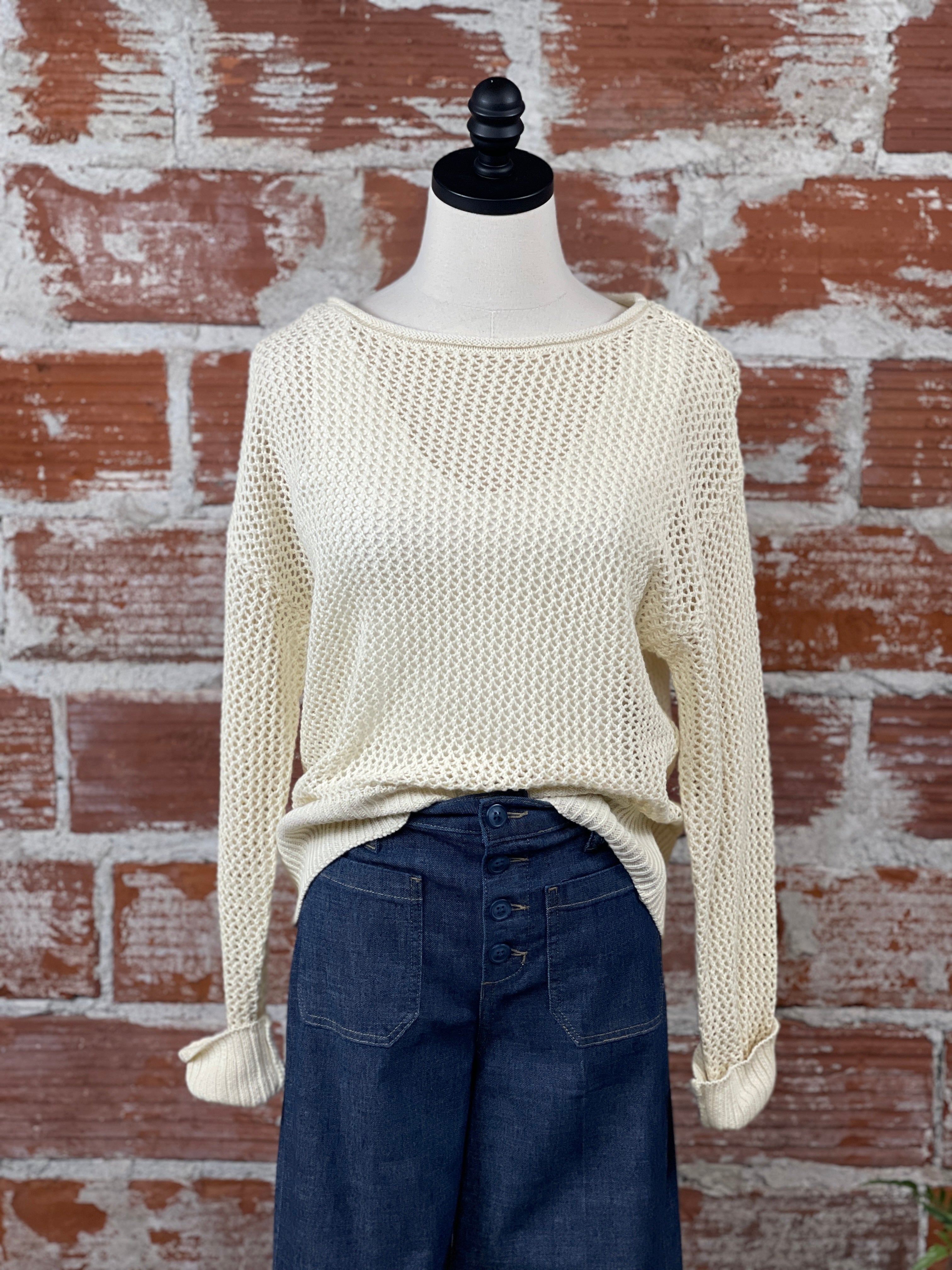 Sanctuary Open Knit Sweater in Birch Little Bird Boutique