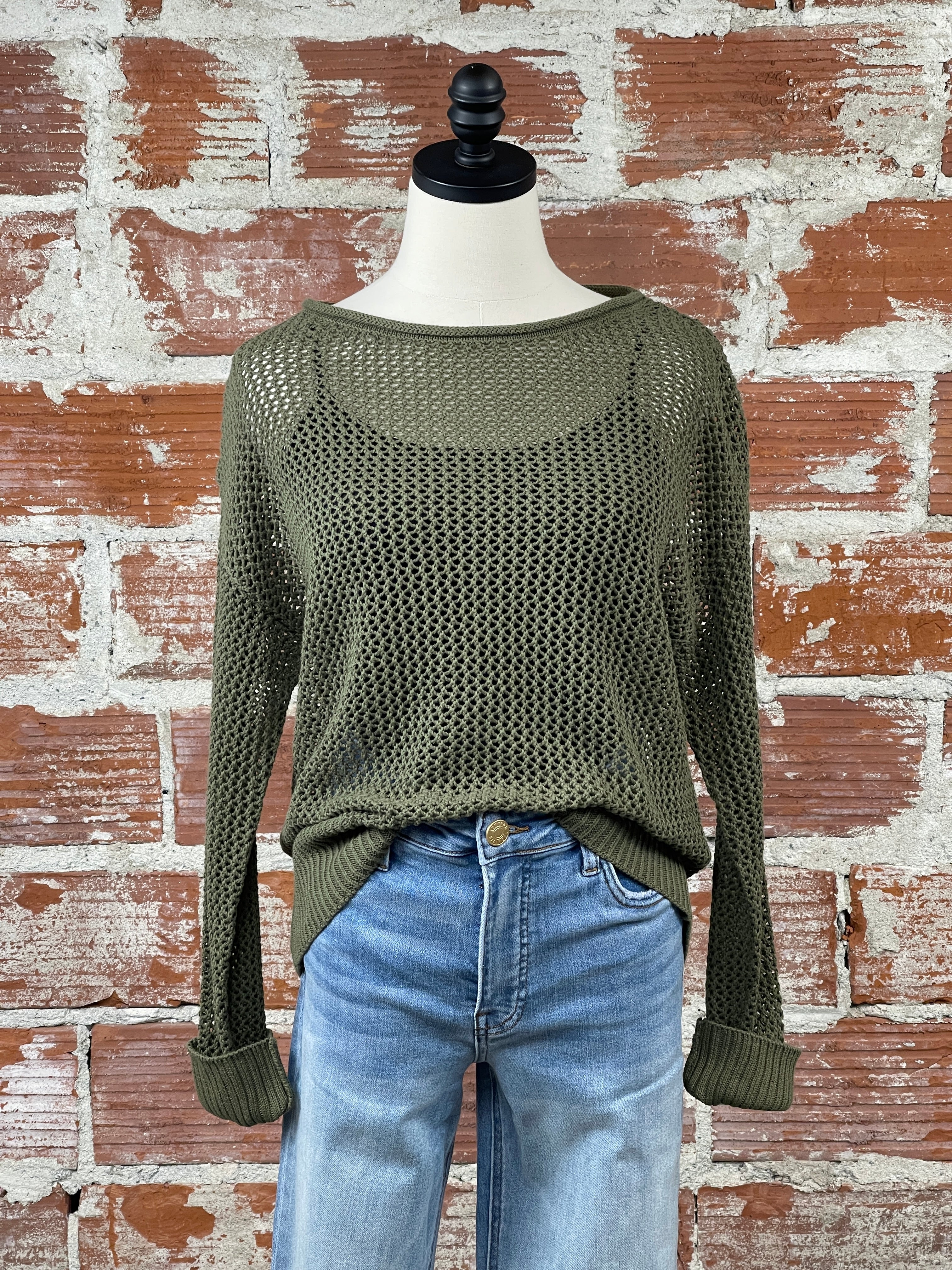 Sanctuary Open Knit Sweater in Olive-132 - Sweaters S/S (Dec - May)-Little Bird Boutique