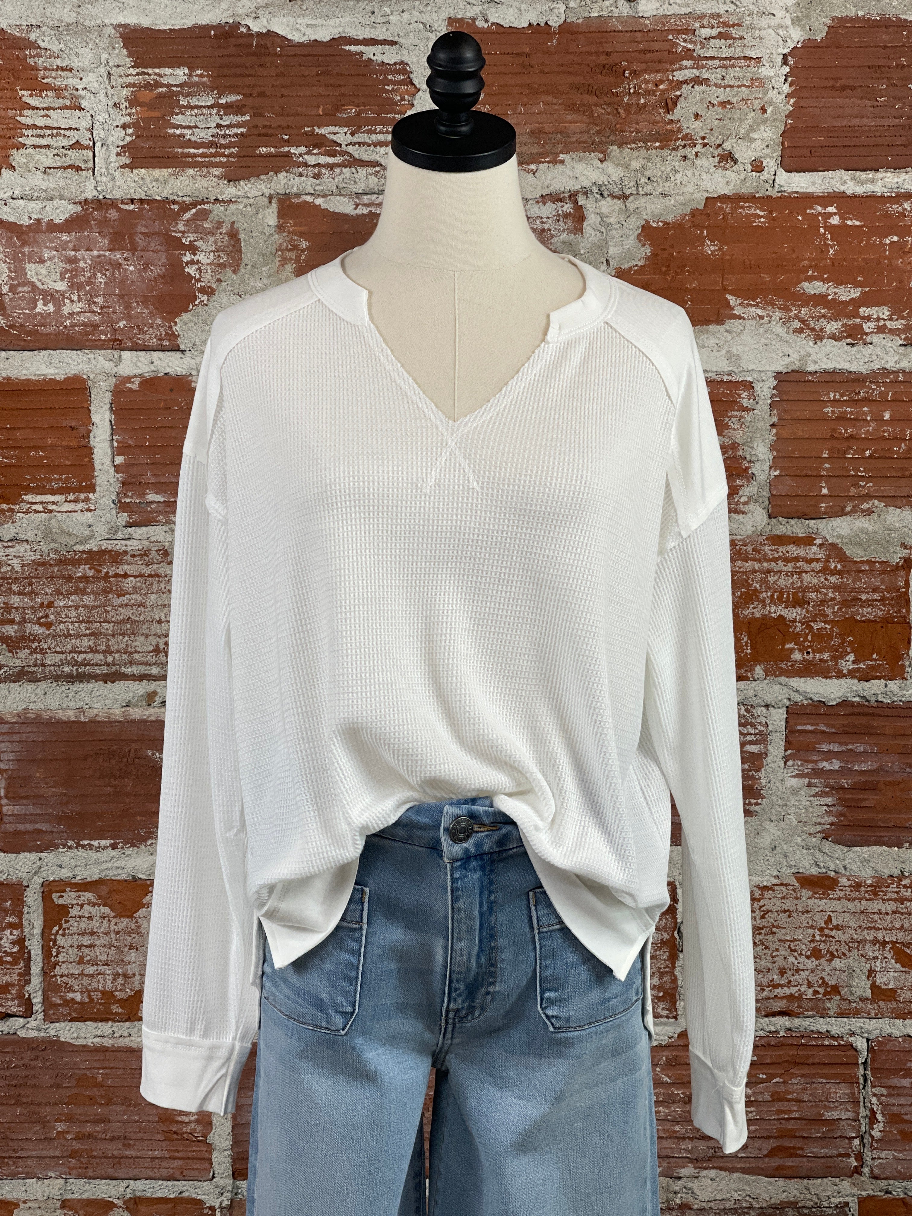 Mini Waffle Knit Top in Soft White-122 - Jersey Tops S/S (Dec - May)-Little Bird Boutique