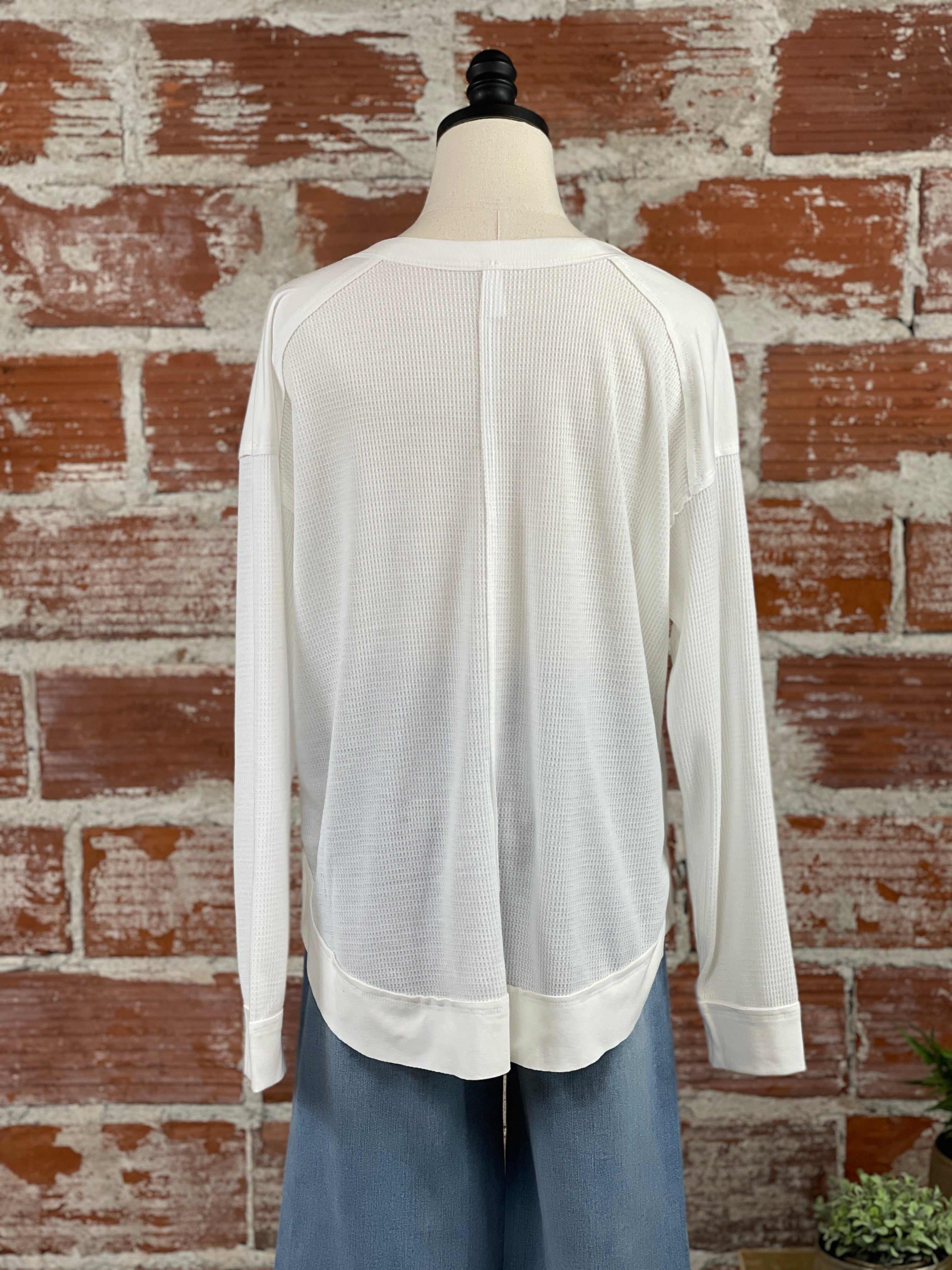 Mini Waffle Knit Top in Soft White-122 - Jersey Tops S/S (Dec - May)-Little Bird Boutique