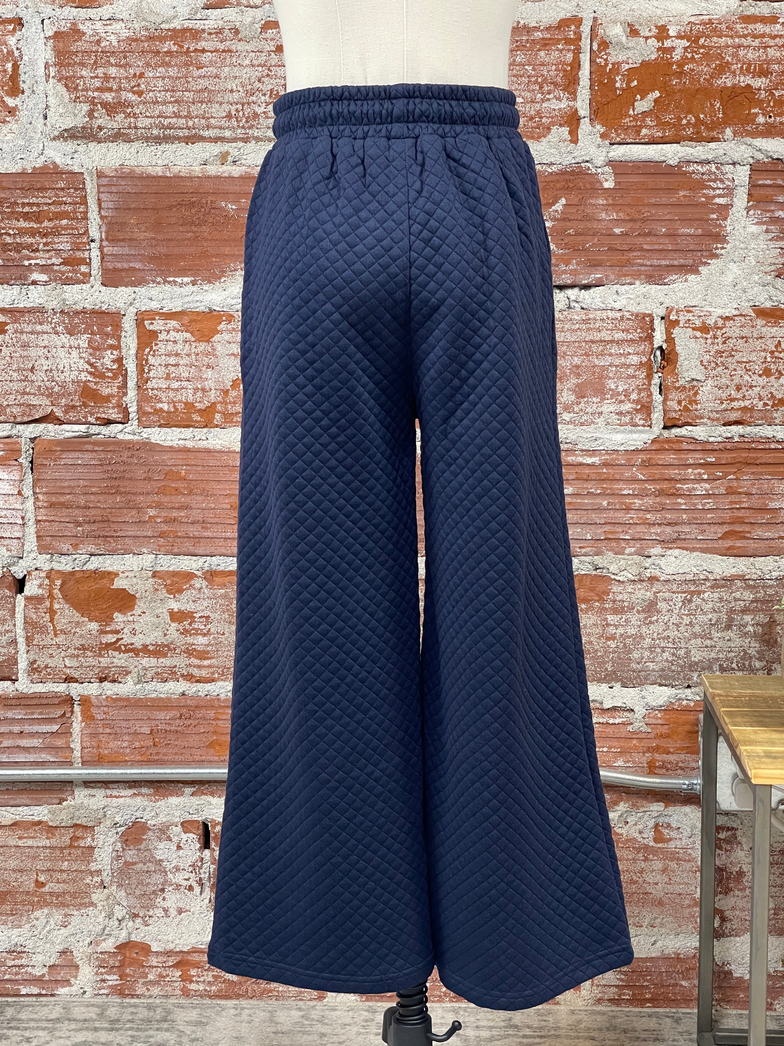 Vacay Quilted Wide Leg Pants in Navy-220 Pants-Little Bird Boutique