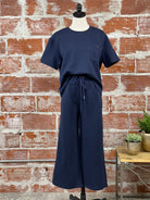 Vacay Quilted Wide Leg Pants in Navy-220 Pants-Little Bird Boutique