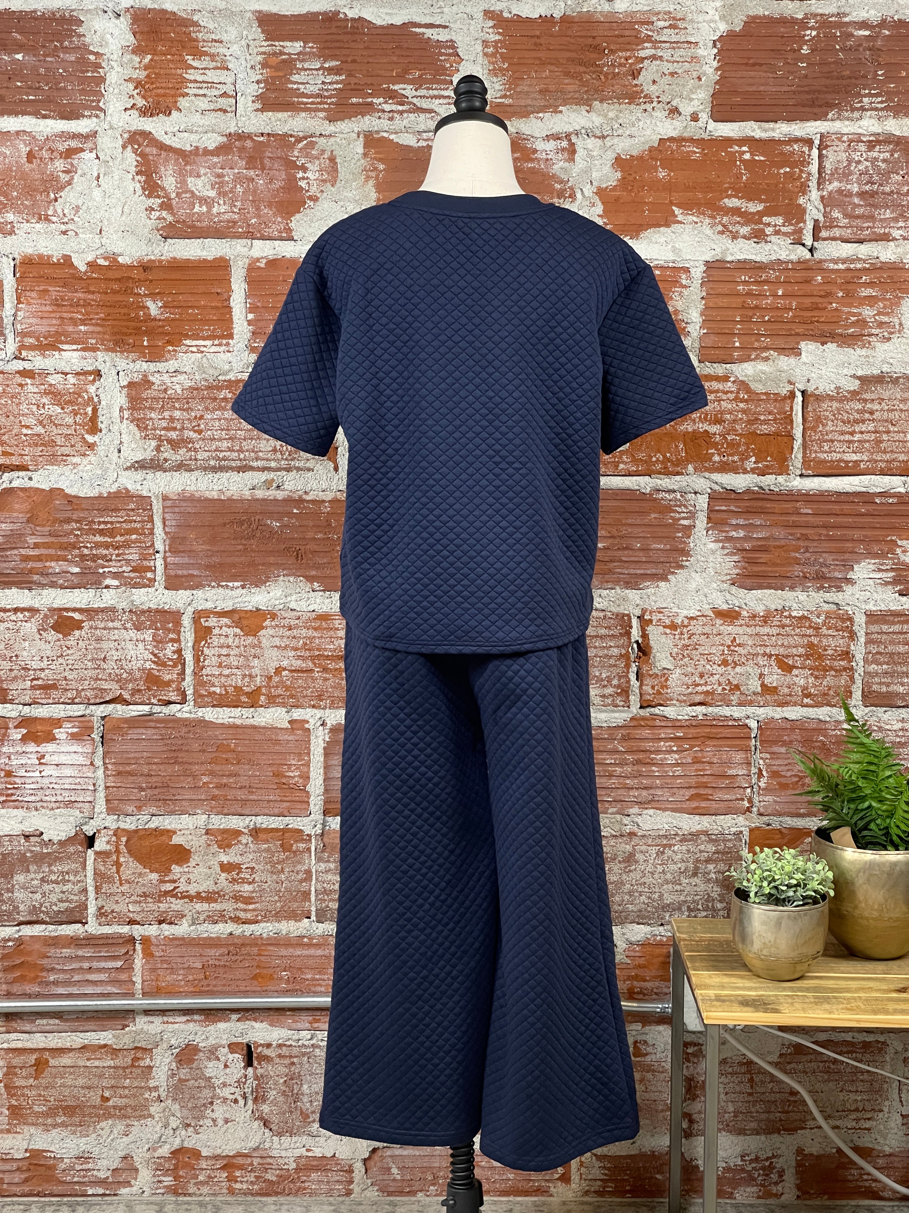 Vacay Quilted Wide Leg Pants in Navy-220 Pants-Little Bird Boutique