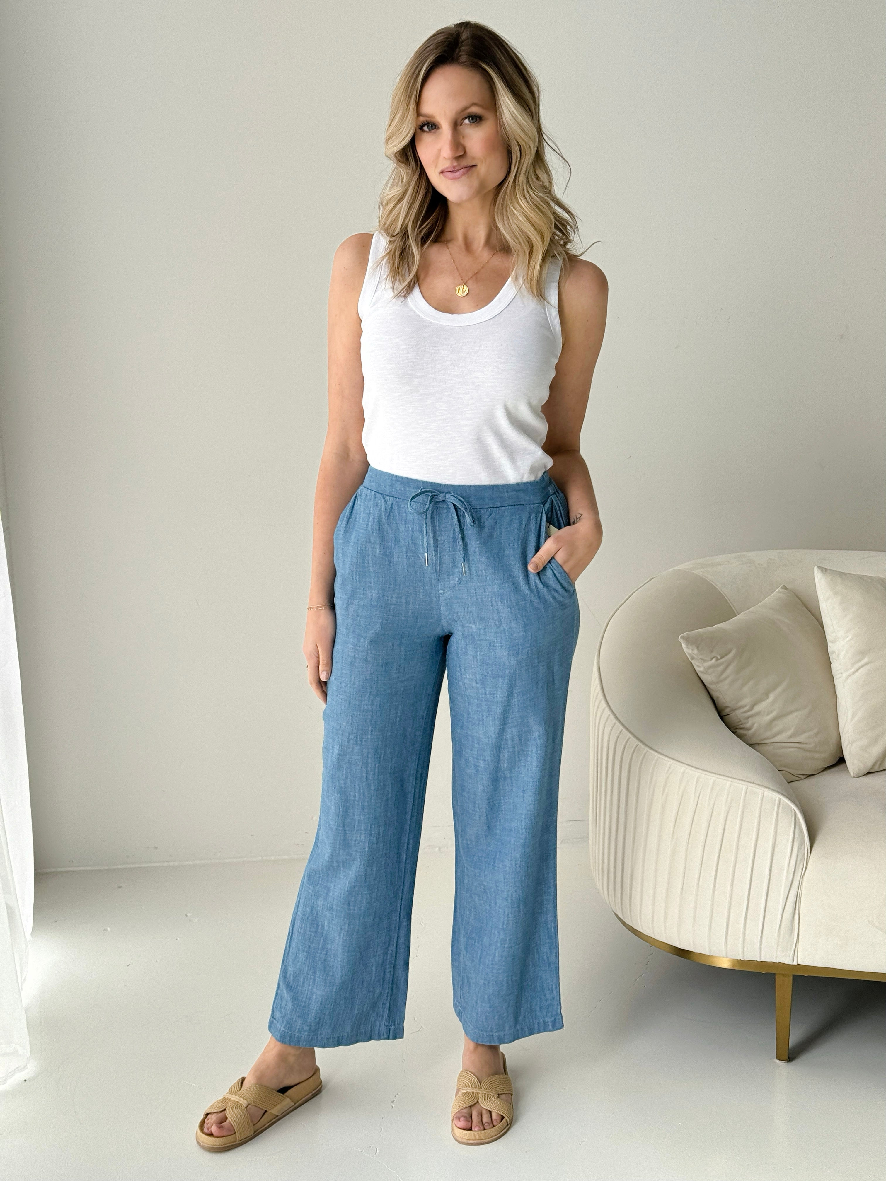 Liverpool Relaxed Wide Leg Pants in Chambray-220 Pants-Little Bird Boutique