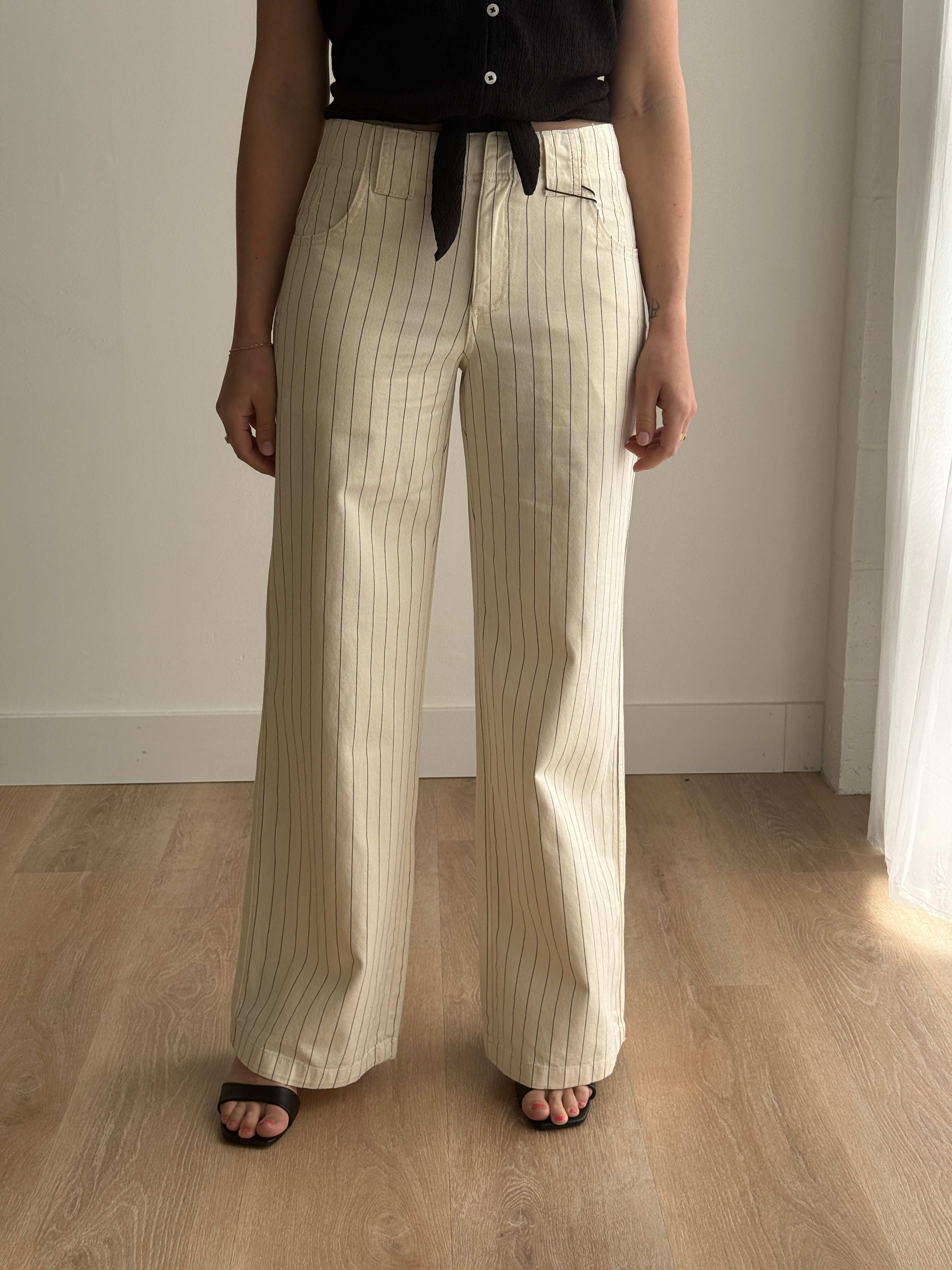 Sanctuary Arden Pants in Bleached White Pinstripe-220 Pants-Little Bird Boutique