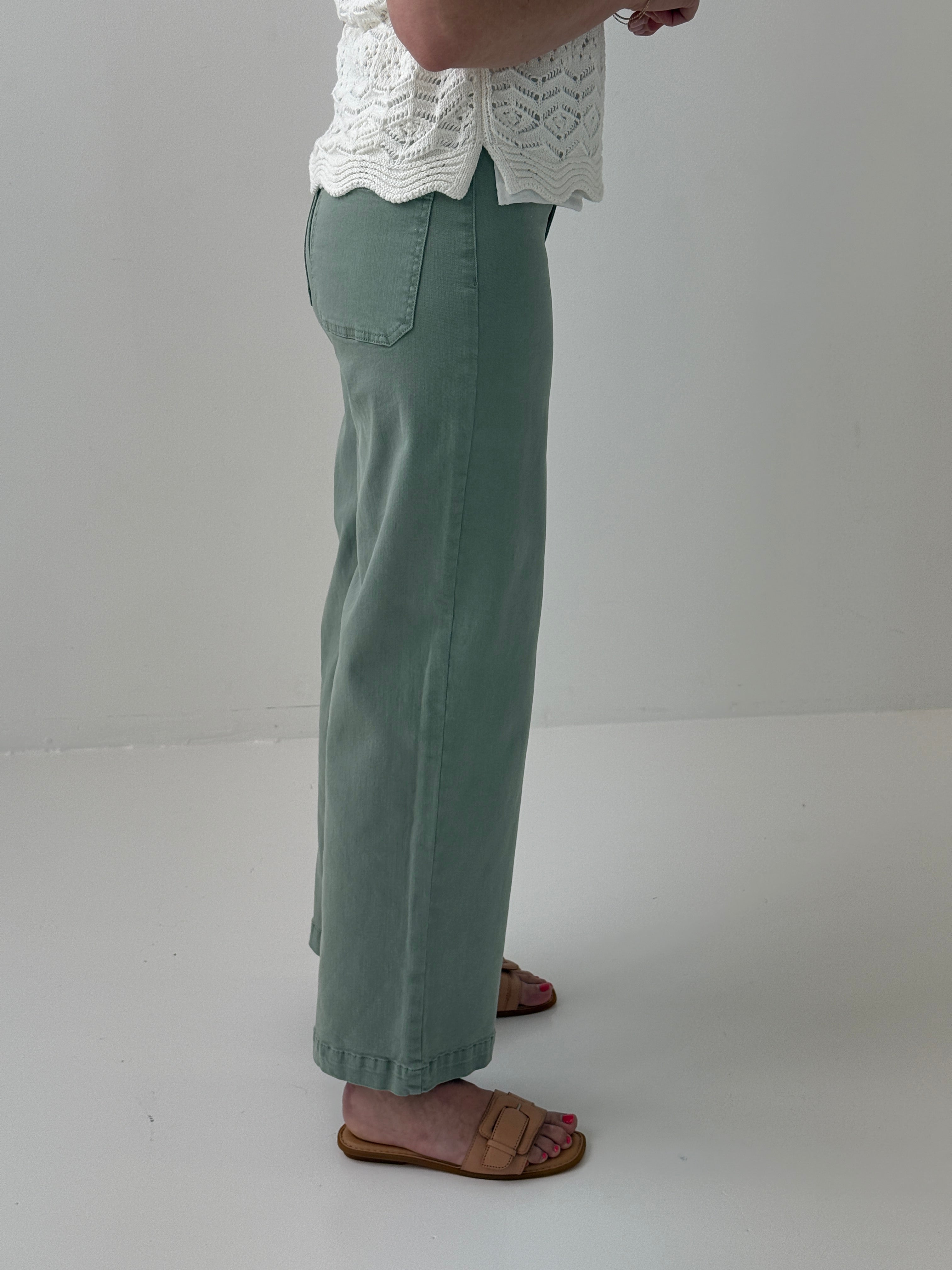 Oat New York Wide Leg Denim in Sage Green-210 Denim-Little Bird Boutique