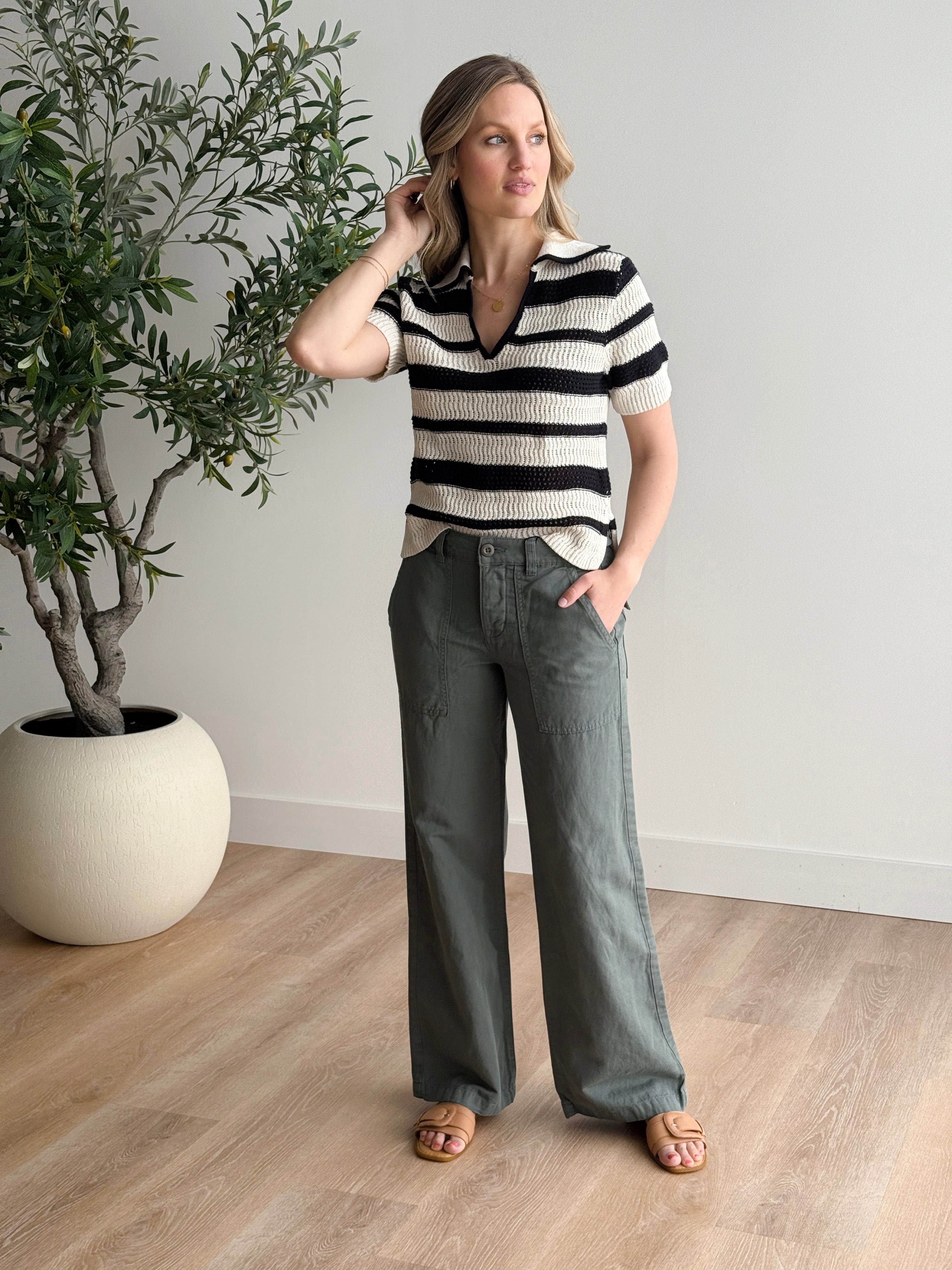 Sanctuary Knitted Collared Top in Black and Chalk Stripe-132 - Sweaters S/S (Dec - May)-Little Bird Boutique