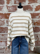 Brooklyn Sweater in Ivory and Tan Stripe-131 - Sweaters F/W (June - Nov)-Little Bird Boutique