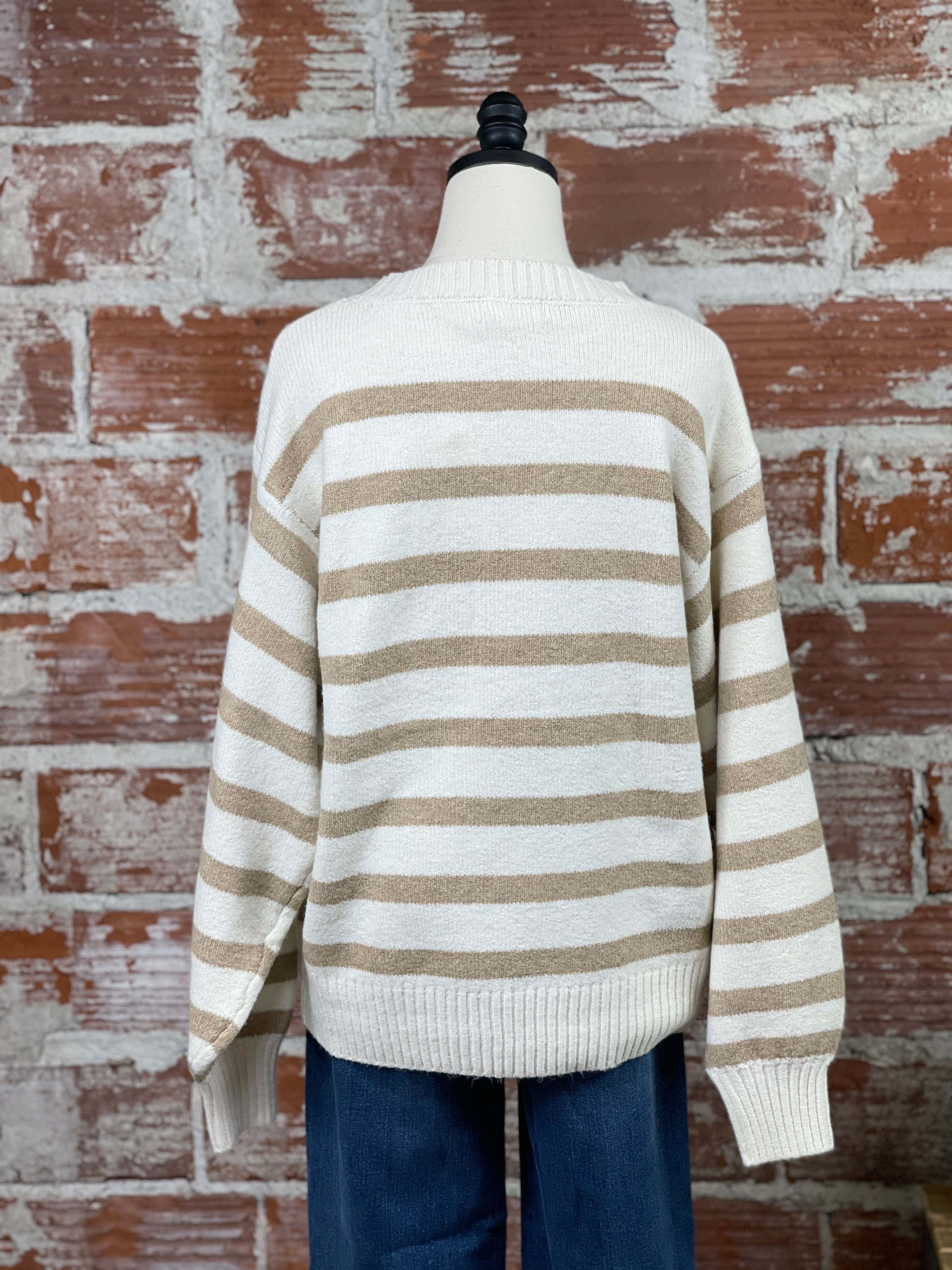 Brooklyn Sweater in Ivory and Tan Stripe-131 - Sweaters F/W (June - Nov)-Little Bird Boutique