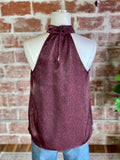Liverpool Sleeveless Halter Blouse in Maroon & Black-113 Woven Tops - Sleeveless-Little Bird Boutique