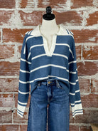 Luna Sweater in Blue and Ivory-132 - Sweaters S/S (Dec - May)-Little Bird Boutique