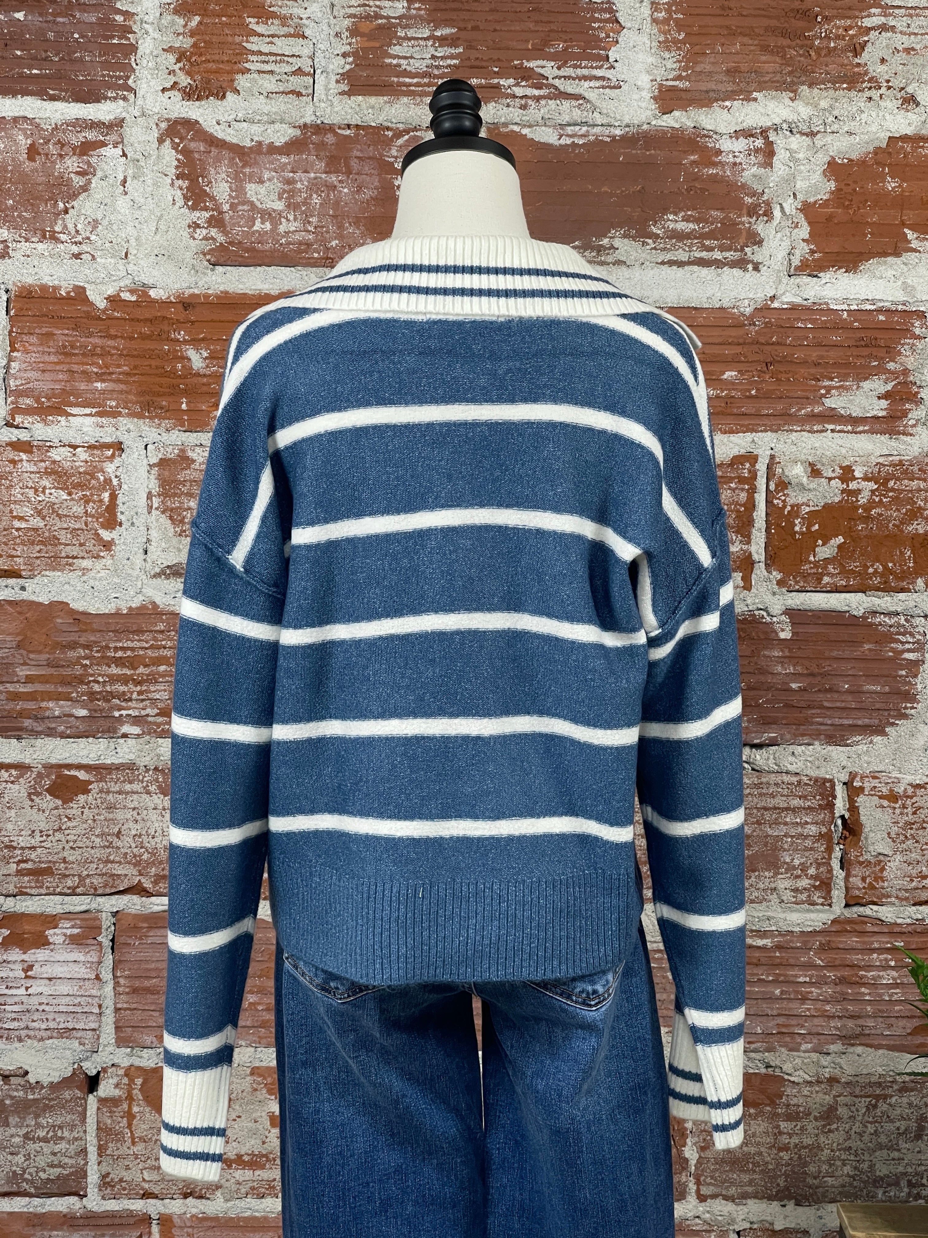 Luna Sweater in Blue and Ivory-132 - Sweaters S/S (Dec - May)-Little Bird Boutique