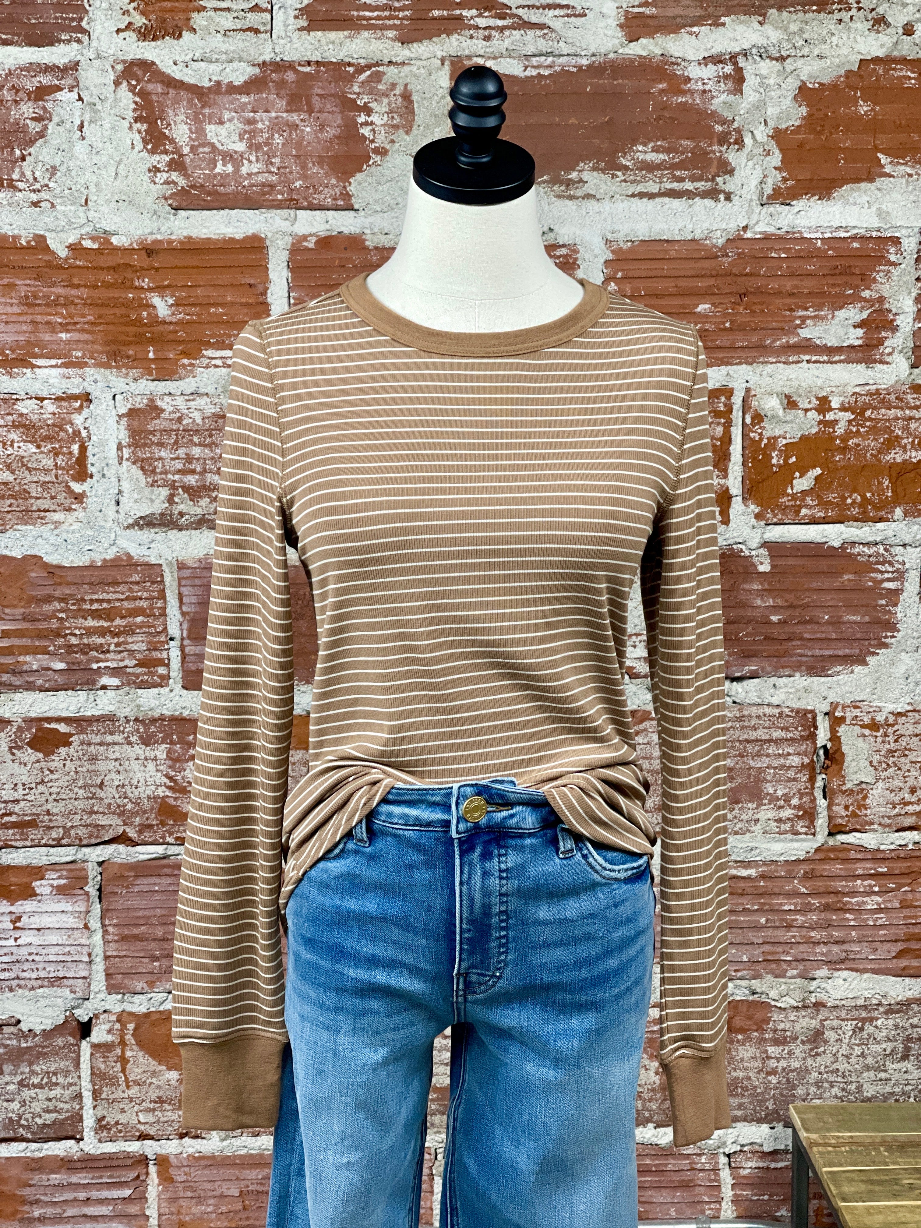 Thread and Supply Stacy Top in Toasted Coconut Stripe-121 - Jersey Tops F/W (June - Nov)-Little Bird Boutique