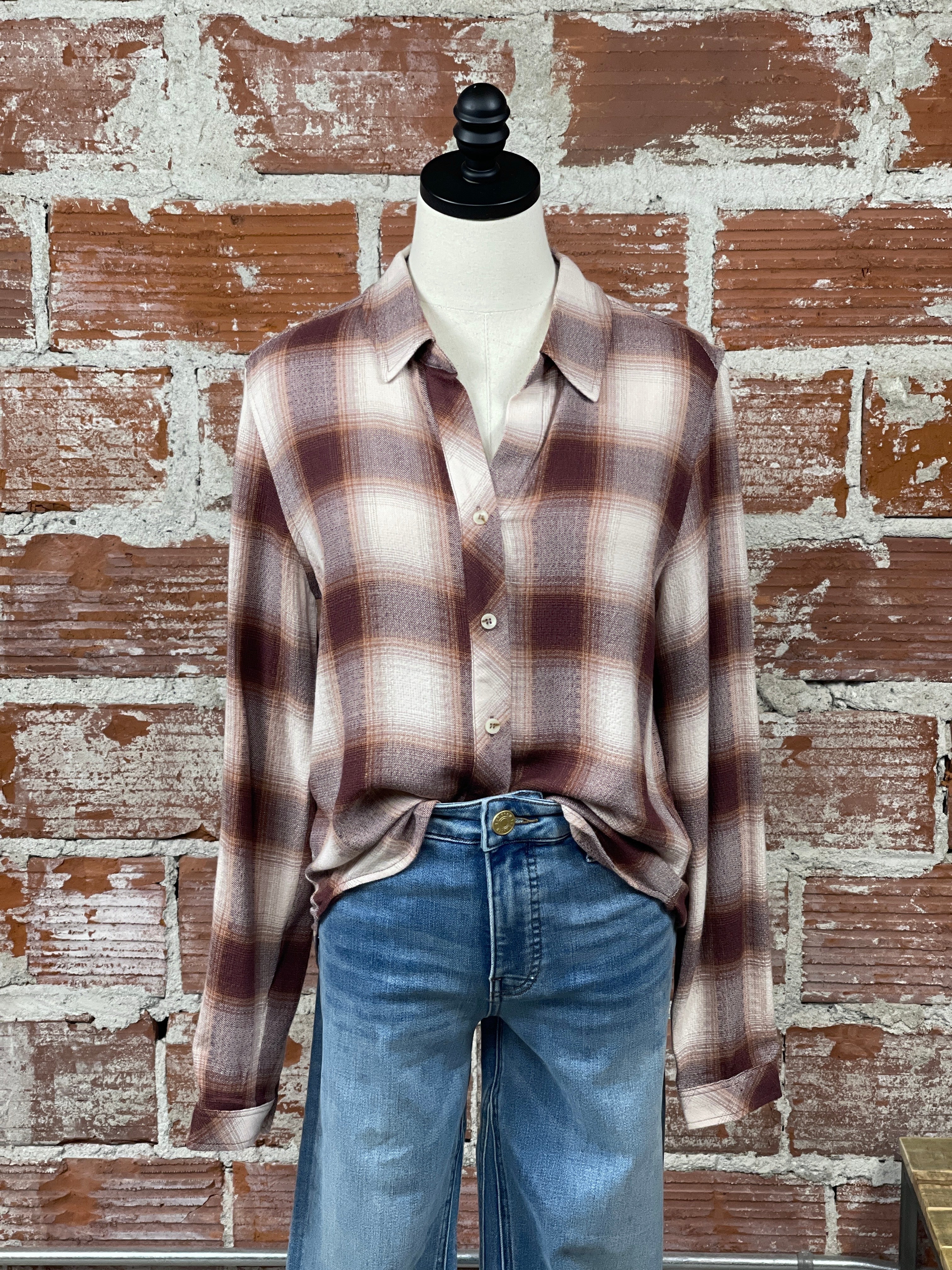 Thread and Supply Daphne Shirt in Taupe and Rust Plaid-111 - Woven Top F/W (June- Nov)-Little Bird Boutique