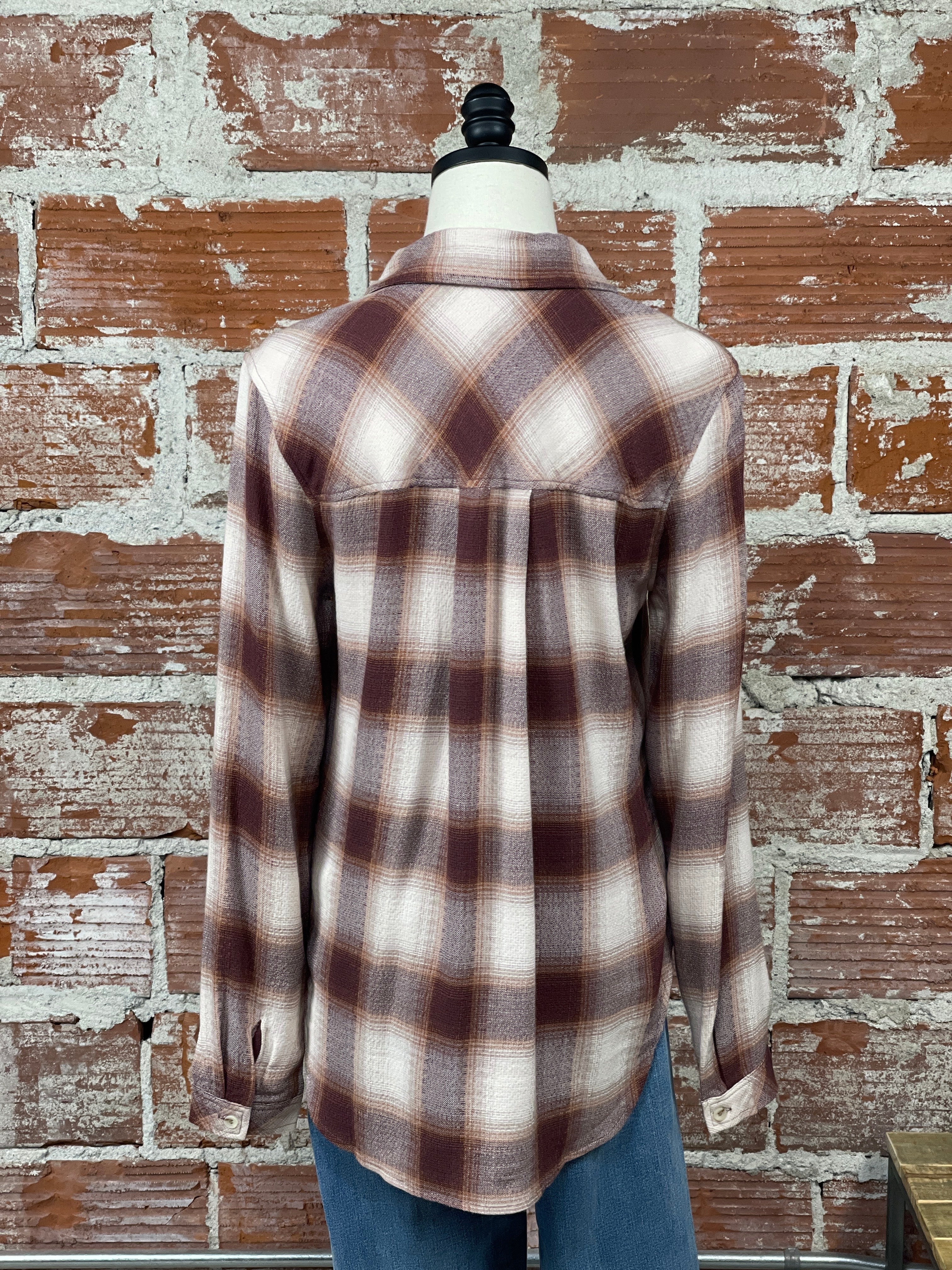 Thread and Supply Daphne Shirt in Taupe and Rust Plaid-111 - Woven Top F/W (June- Nov)-Little Bird Boutique