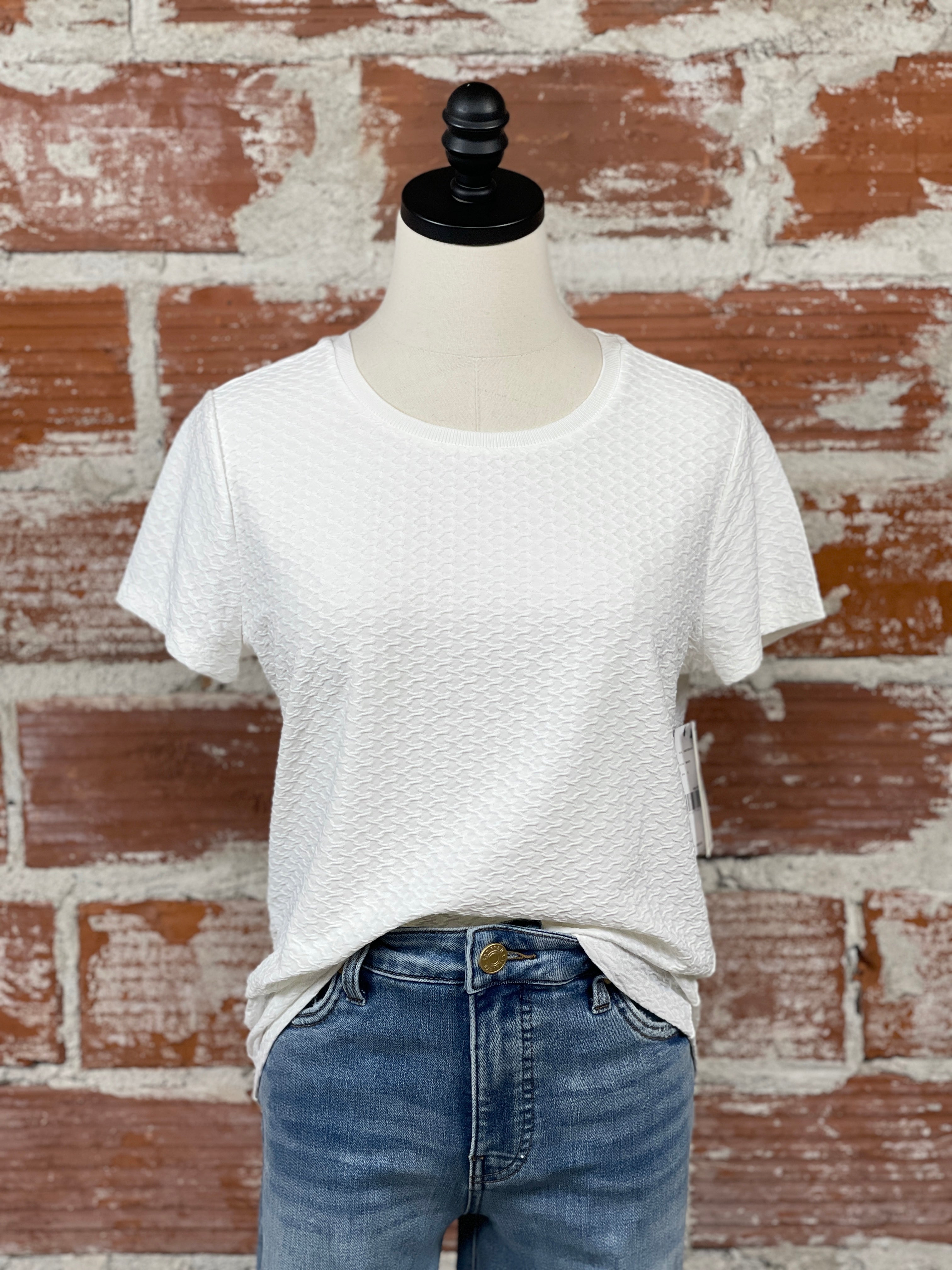 Liverpool Textured Top in White-121 - Jersey Tops F/W (June - Nov)-Little Bird Boutique