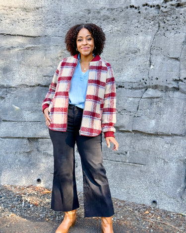 Flag and Anthem Anniston Reversible Quilted Bomber Jacket in Red and Taupe-141 Outerwear Coats & Jackets-Little Bird Boutique