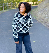 Liv Flower Sweater in Black and Ivory-131 - Sweaters F/W (June - Nov)-Little Bird Boutique