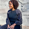Hudson Top in Black with Floral Sleeves-111 - Woven Top F/W (June- Nov)-Little Bird Boutique