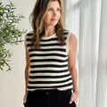 Sanctuary Crochet Shell in Chalk and Black Stripe-132 - Sweaters S/S (Dec - May)-Little Bird Boutique