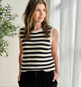 Sanctuary Crochet Shell in Chalk and Black Stripe-132 - Sweaters S/S (Dec - May)-Little Bird Boutique