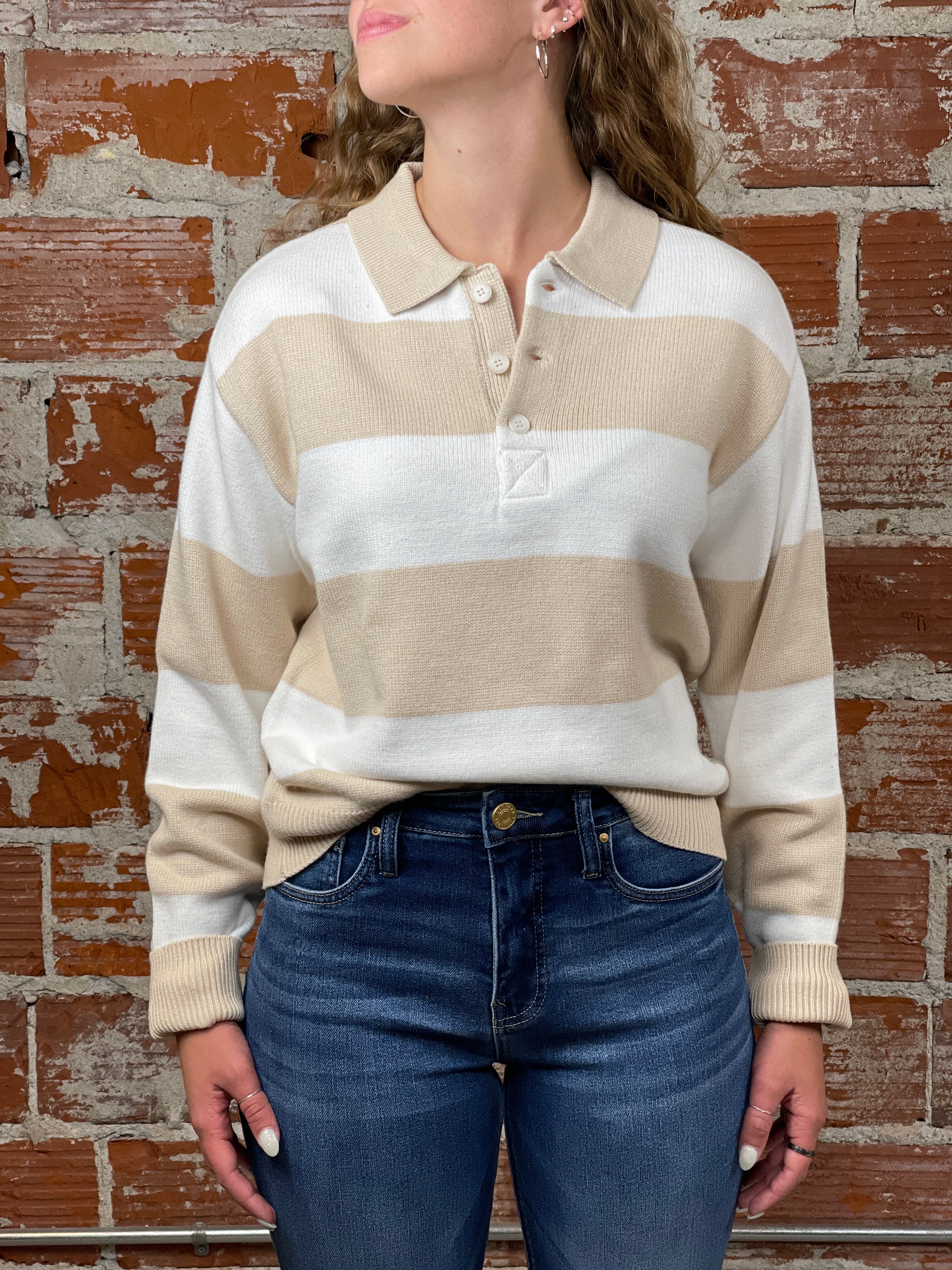 Thread and Supply Rugby Sweater in Ivory Tan-131 - Sweaters F/W (June - Nov)-Little Bird Boutique