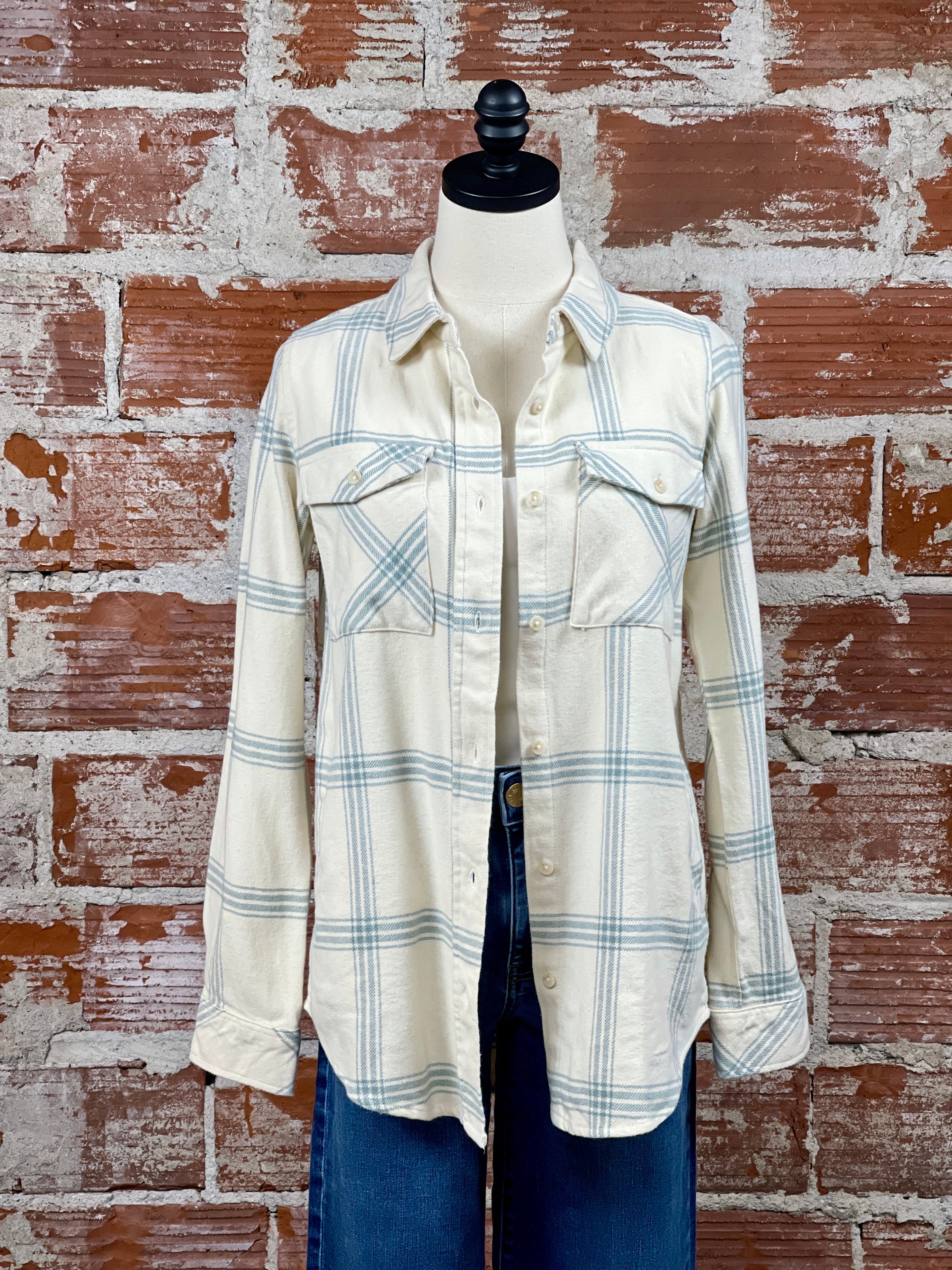 Thread and Supply Gracelyn Shirt in Cream Aqua Mist Plaid-111 - Woven Top F/W (June- Nov)-Little Bird Boutique