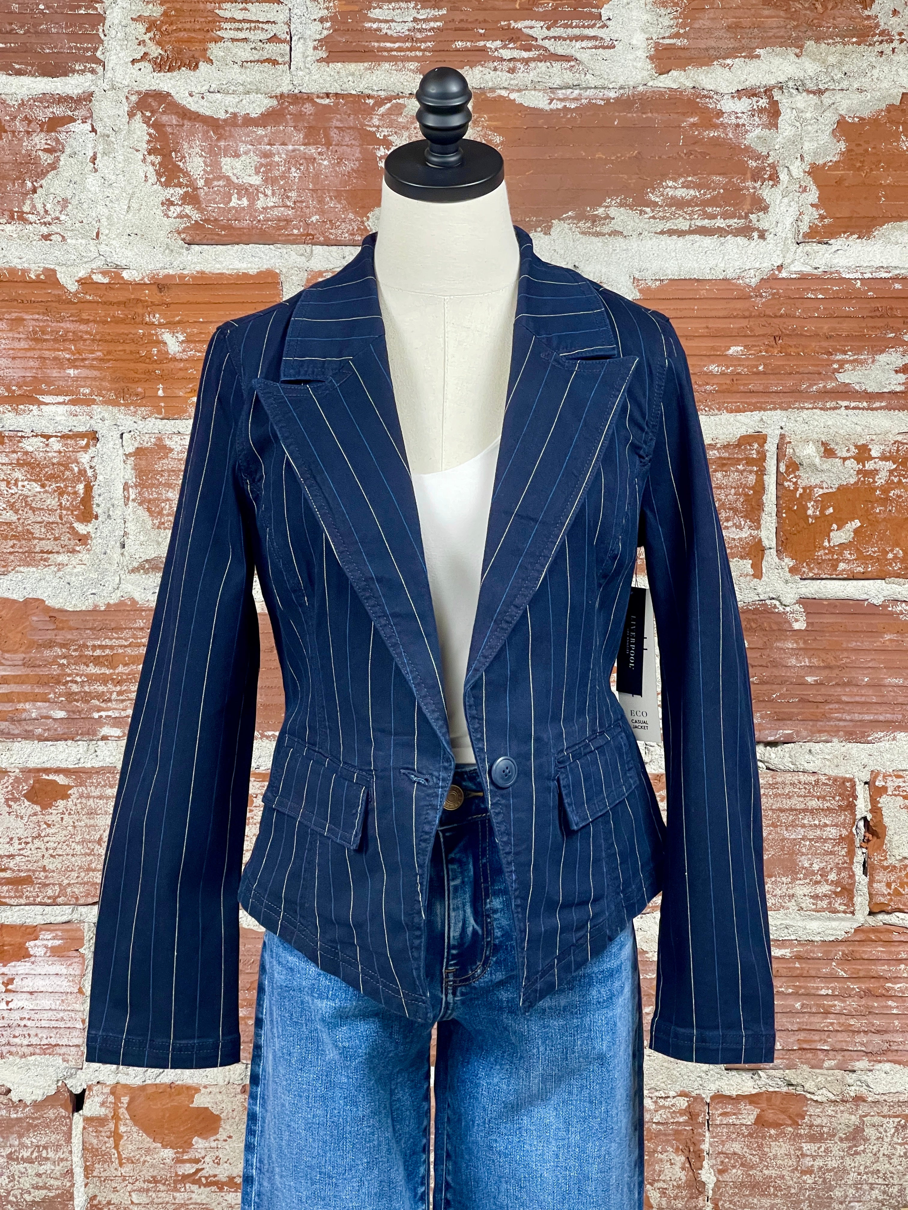 Liverpool Blazer in Lapis Indigo Stripe-143 Blazers-Little Bird Boutique