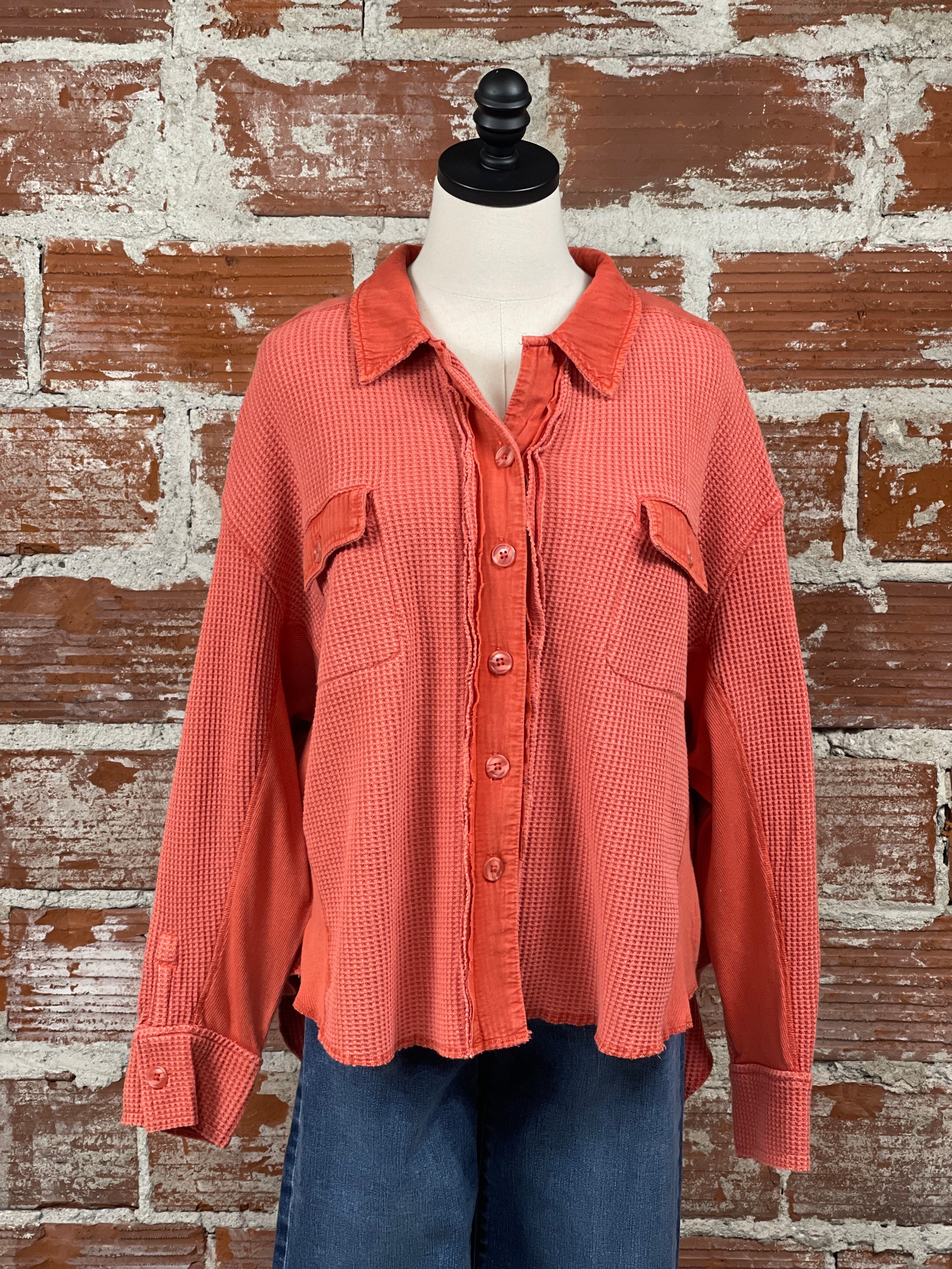 Dear John Foster Shacket in Crimson-144 Shackets-Little Bird Boutique