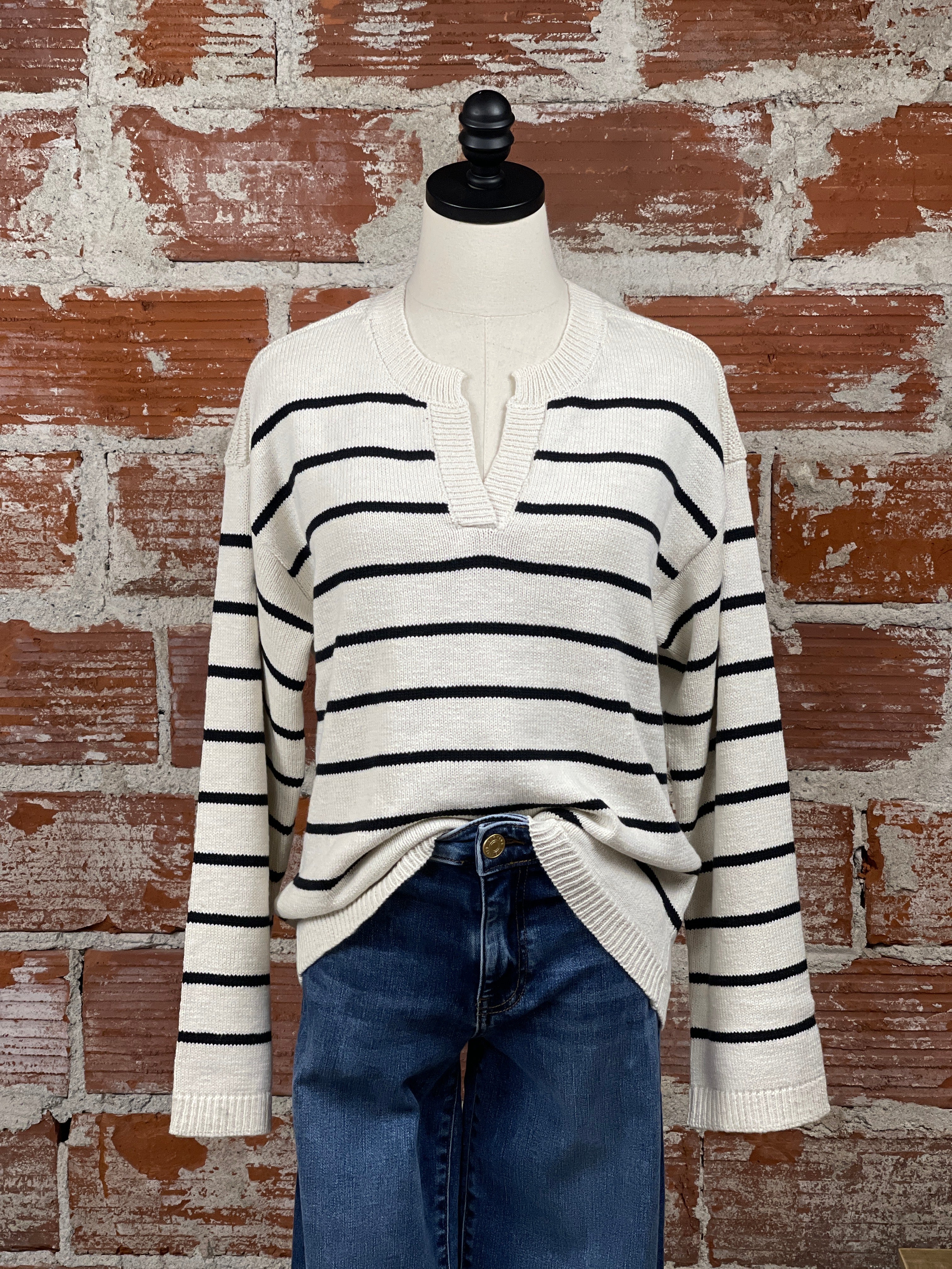 Sanctuary Chill Vibe Sweater in Chalk and Black Stripe-131 - Sweaters F/W (June - Nov)-Little Bird Boutique