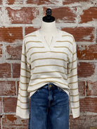 Sanctuary Chill Vibe Sweater in Chalk and Gold Stripe-131 - Sweaters F/W (June - Nov)-Little Bird Boutique