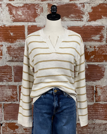 Sanctuary Chill Vibe Sweater in Chalk and Gold Stripe-132 - Sweaters S/S (Dec - May)-Little Bird Boutique