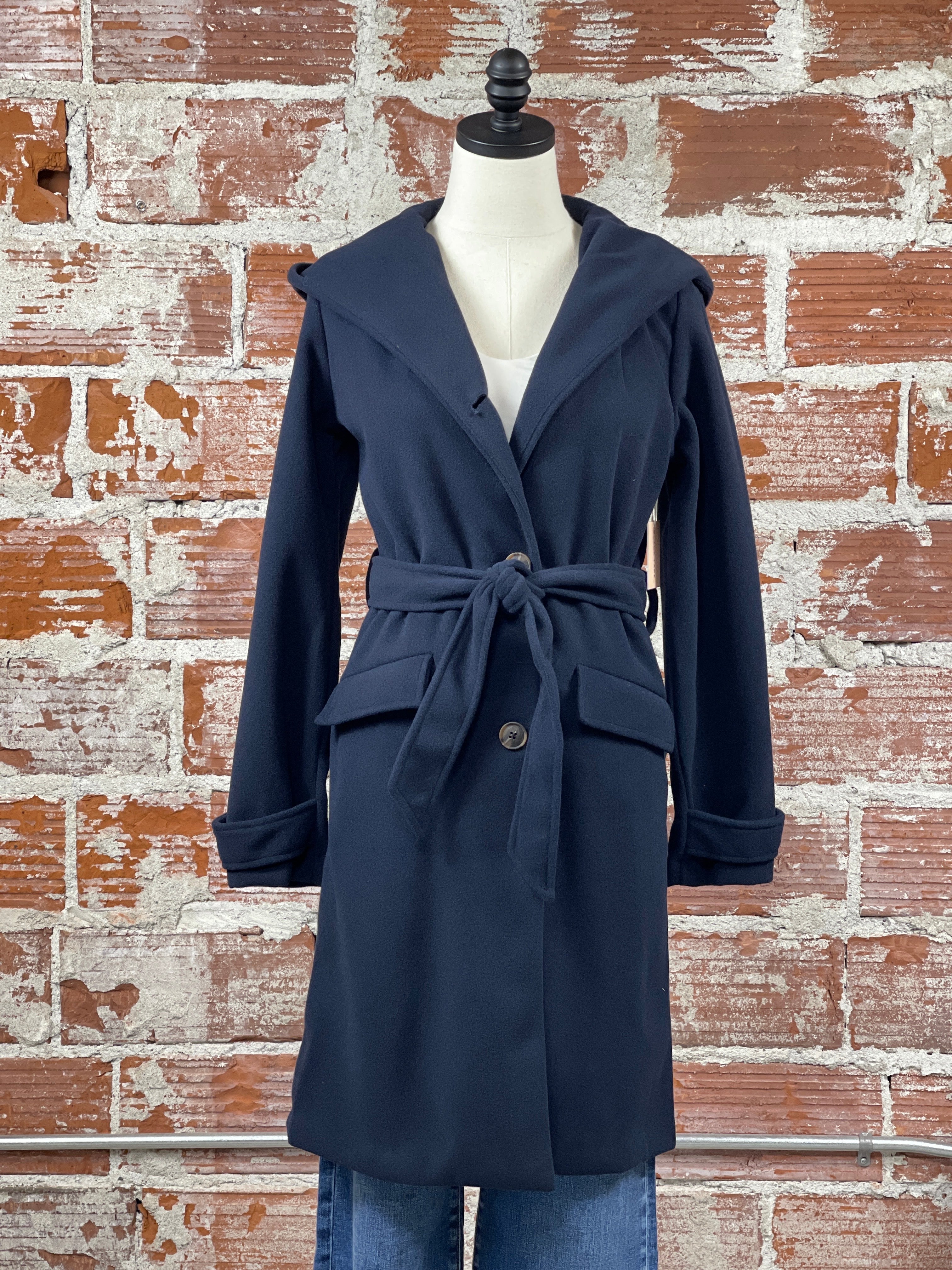 DEX Hooded Trench Coat in Navy-141 Outerwear Coats & Jackets-Little Bird Boutique