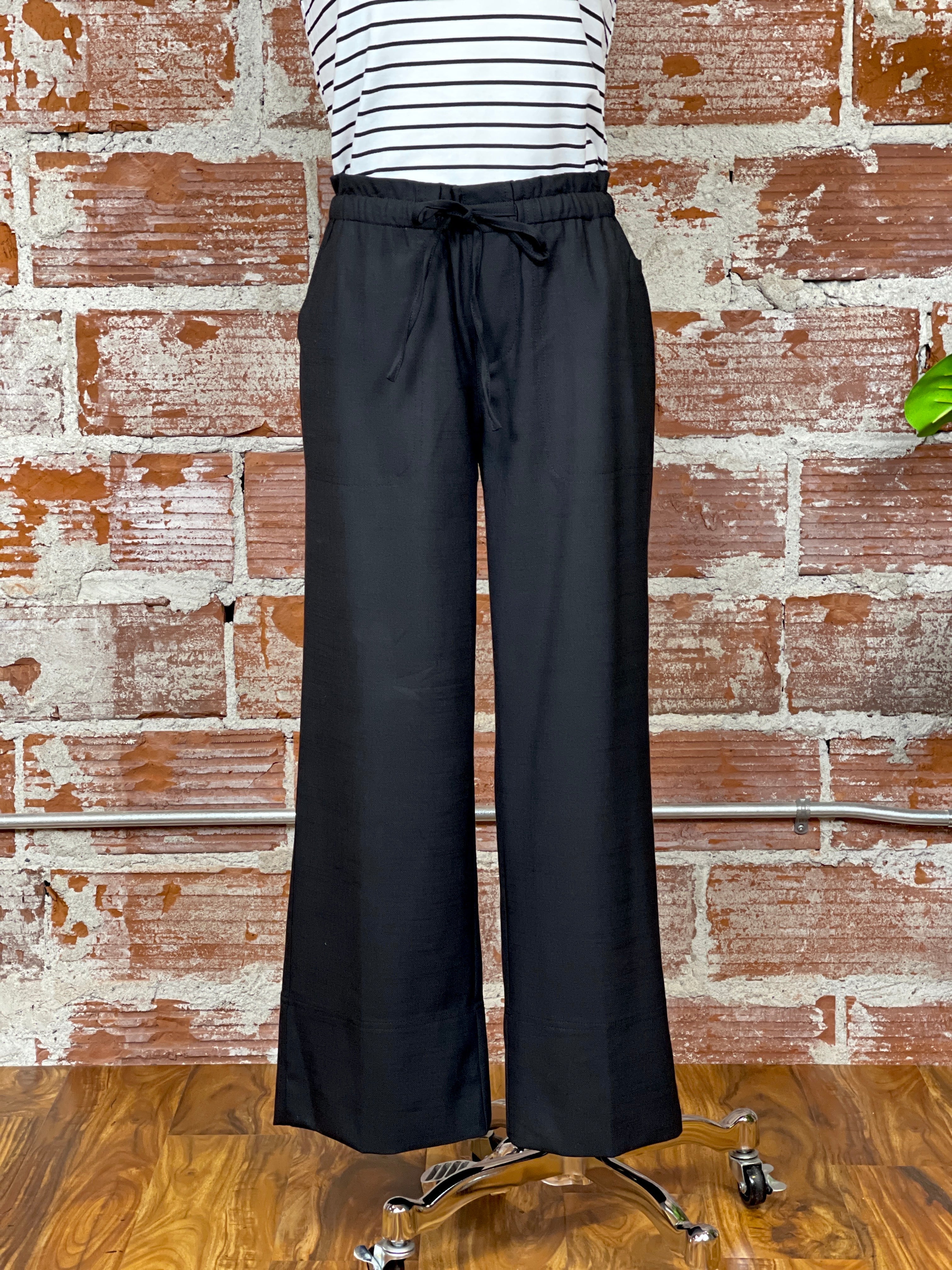 Liverpool Pull-On Tie Waist in Black-220 Pants-Little Bird Boutique