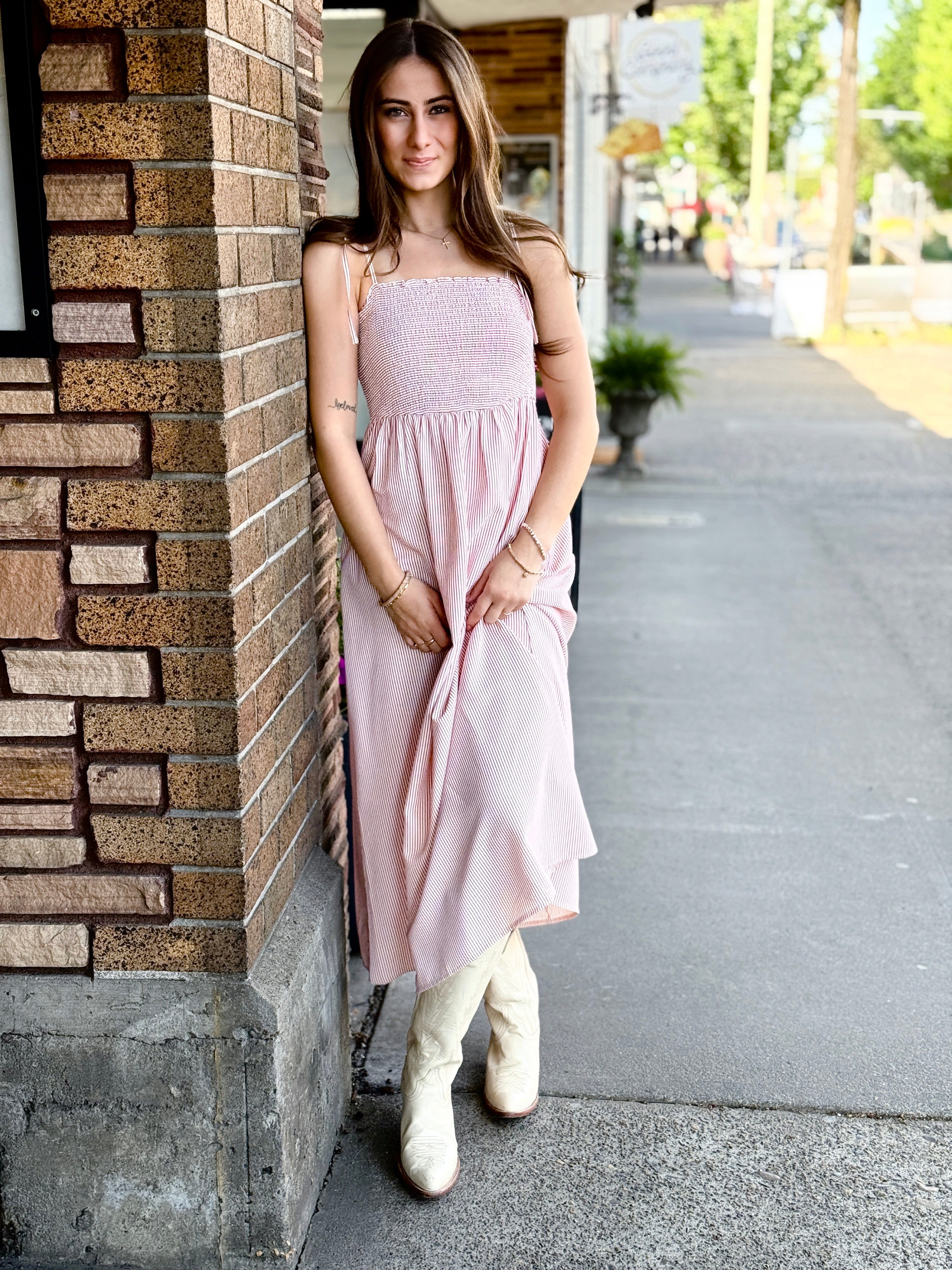 Sophie Dress in Red and White Stripe-152 Dresses - Long-Little Bird Boutique