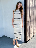 Ellis Skirt in White Birch and Dark Storm Stripe-231 Skirts-Little Bird Boutique