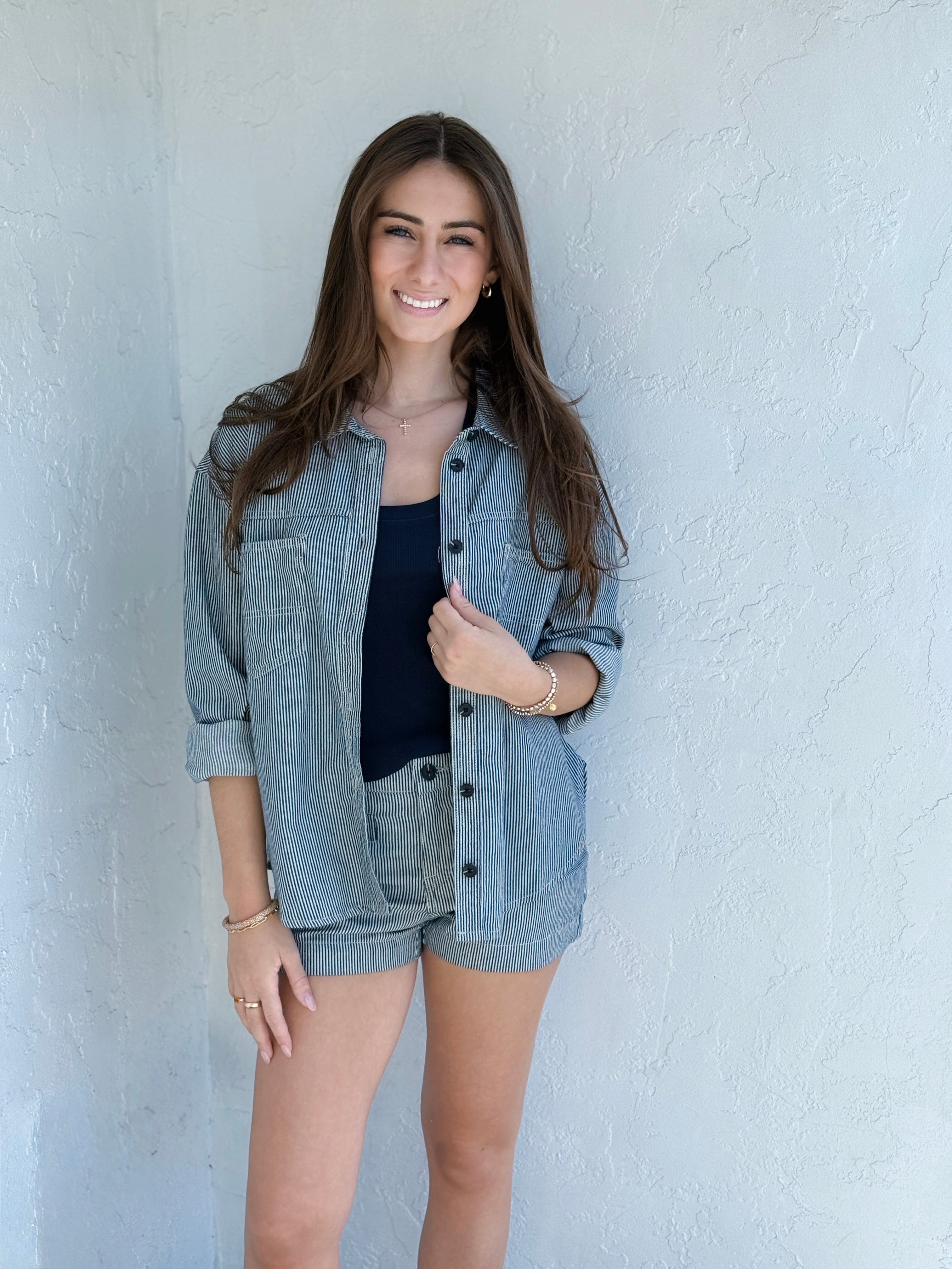 Sanctuary Ivy Shirt in Yacht Stripe-141 Outerwear Coats & Jackets-Little Bird Boutique