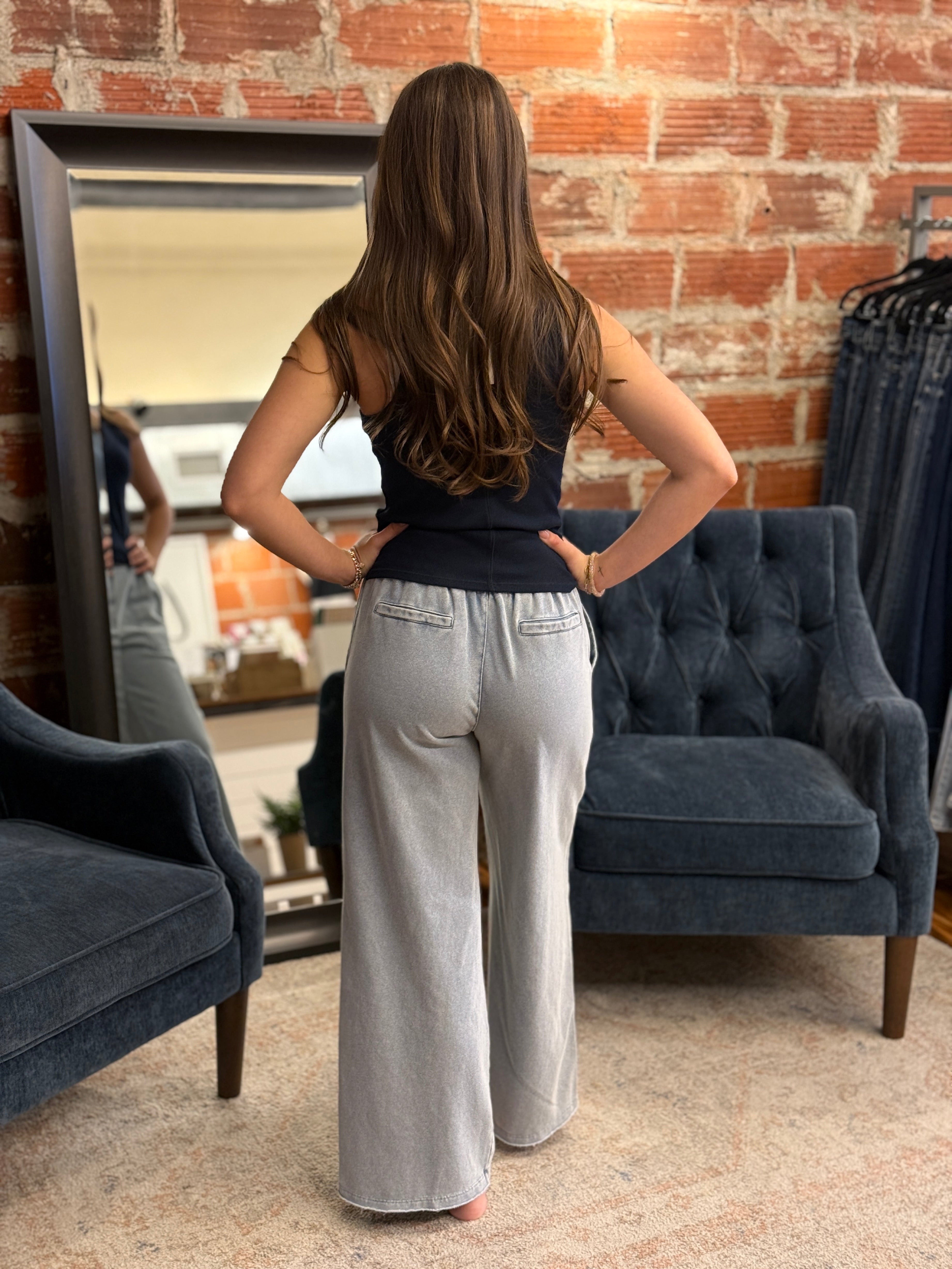 Flag & Anthem Dolly Vintage Washed Knit Pant in Indigo-220 Pants-Little Bird Boutique