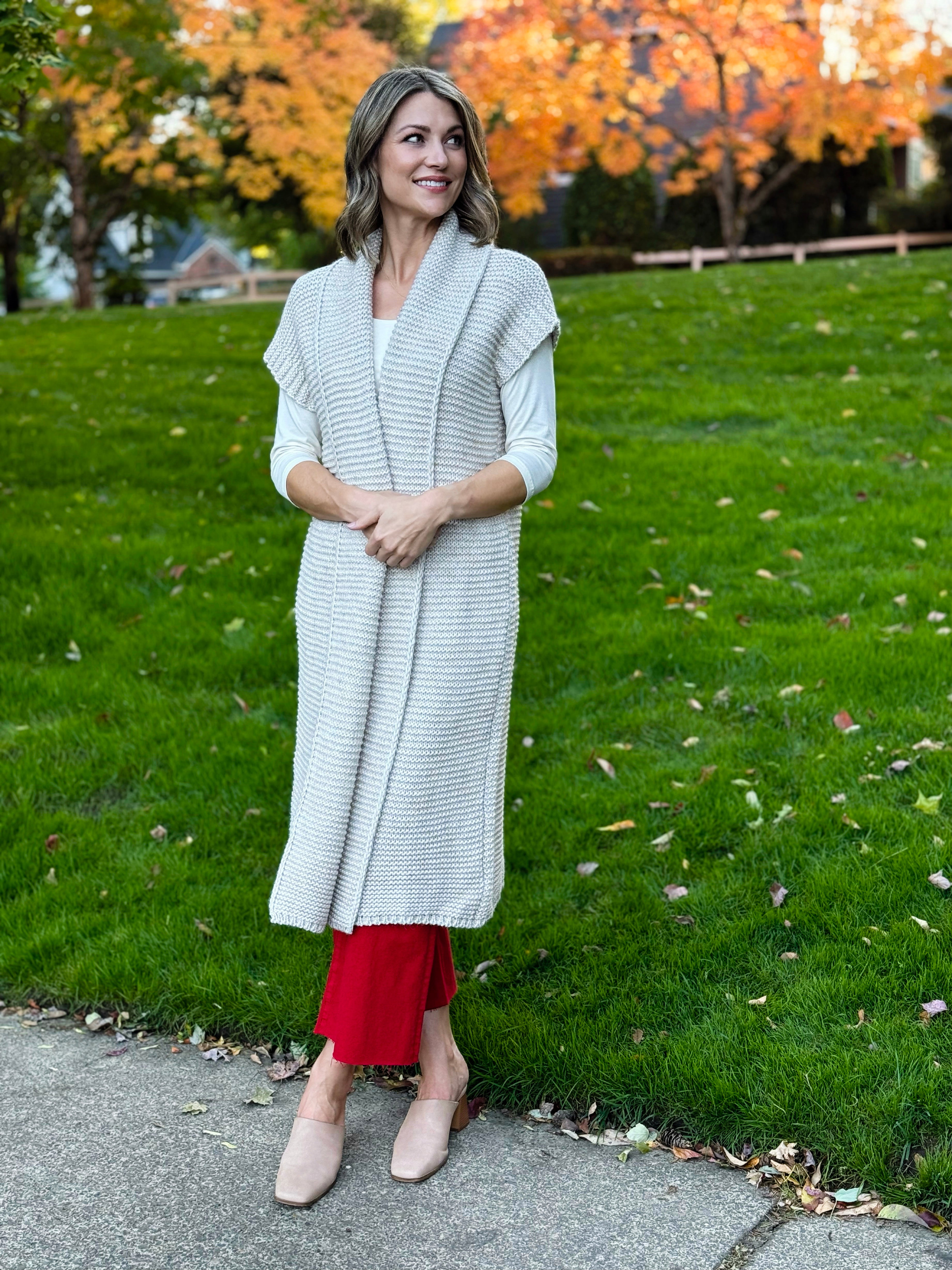 Fernando Chunky Knit Long Gilet in Beige-131 - Sweaters F/W (June - Nov)-Little Bird Boutique