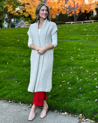 Fernando Chunky Knit Long Gilet in Beige-131 - Sweaters F/W (June - Nov)-Little Bird Boutique