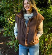 Mocha Puffer Vest in Dark Brown-141 Outerwear Coats & Jackets-Little Bird Boutique