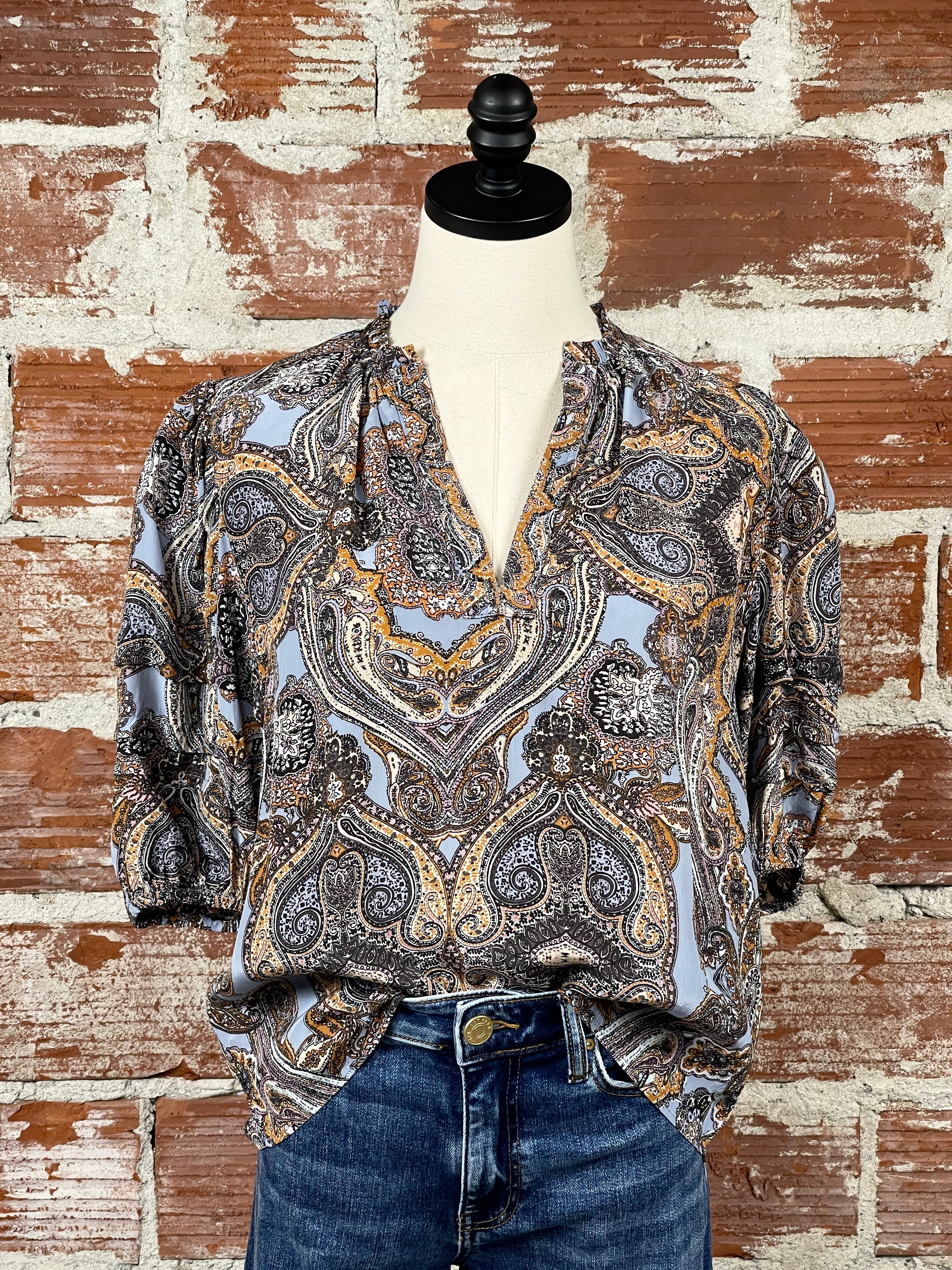 Emma Top in Blue Paisley-111 - Woven Top F/W (June- Nov)-Little Bird Boutique