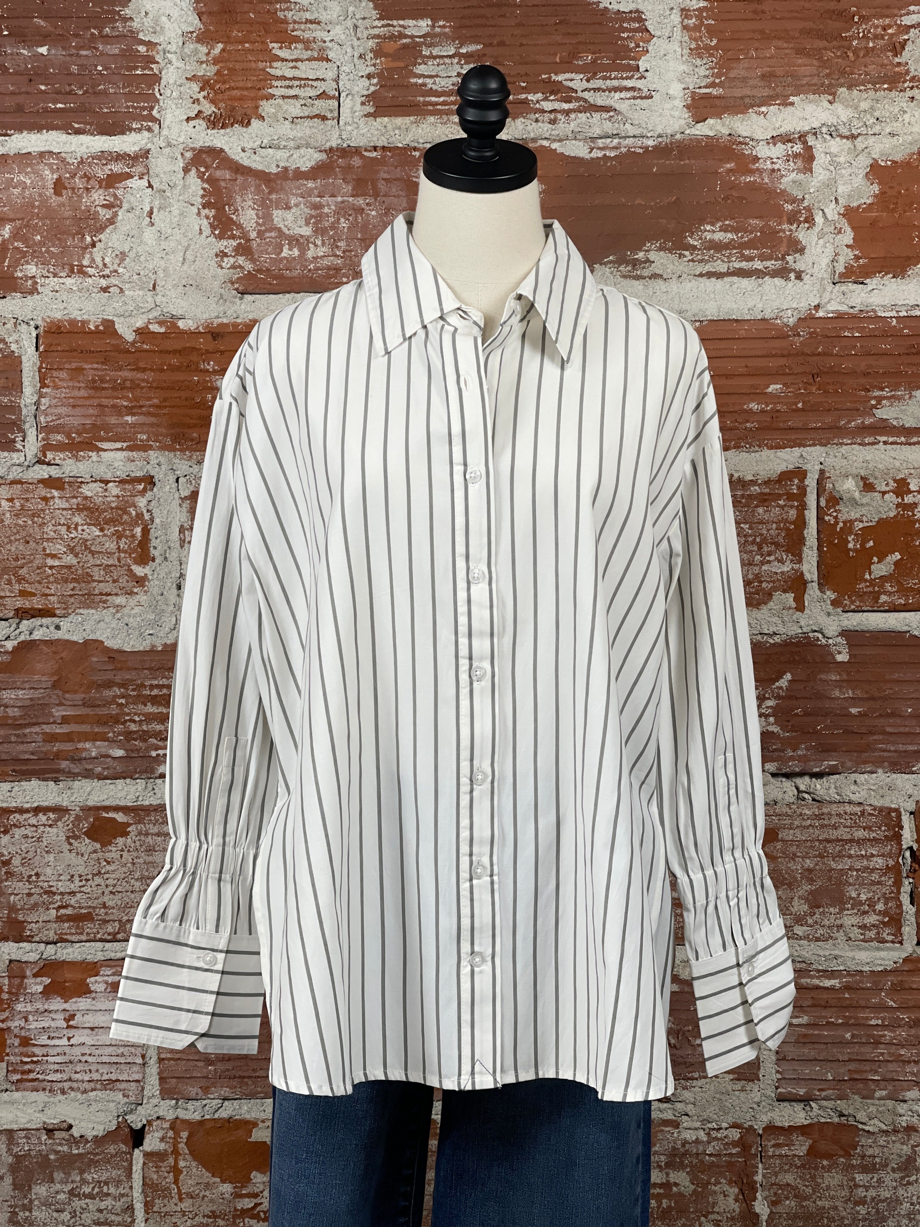 Caryn Top in White and Grey Stripe-131 - Sweaters F/W (June - Nov)-Little Bird Boutique