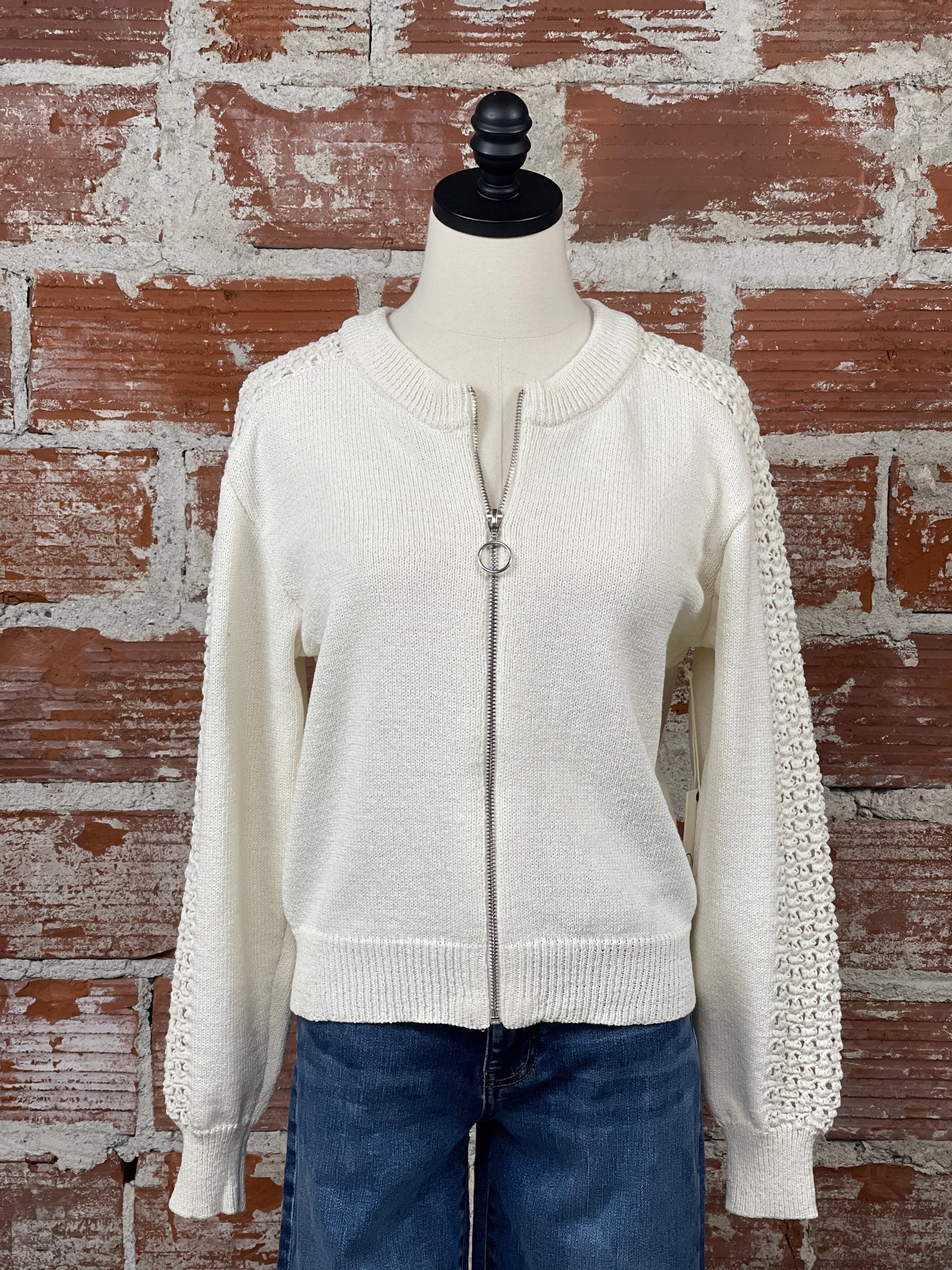 Dex Bomber Sweater in Ivory-141 Outerwear Coats & Jackets-Little Bird Boutique