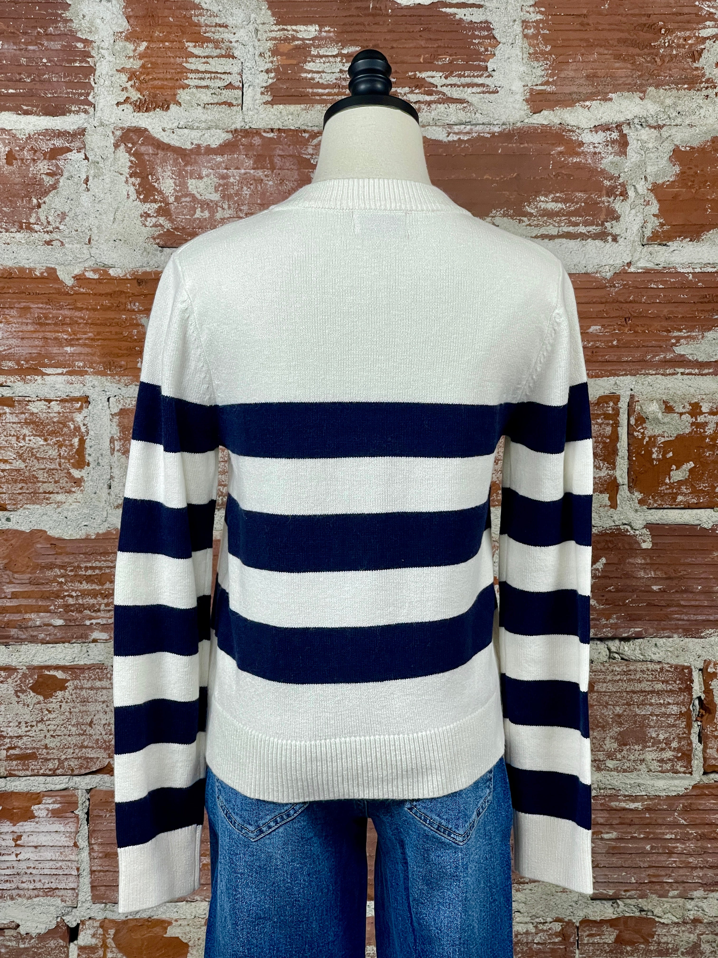 Peyton Sweater in Navy/Ivory Stripe-131 - Sweaters F/W (June - Nov)-Little Bird Boutique