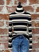 Sanctuary Essential Turtleneck in Almond and Black Stripe-121 - Jersey Tops F/W (June - Nov)-Little Bird Boutique