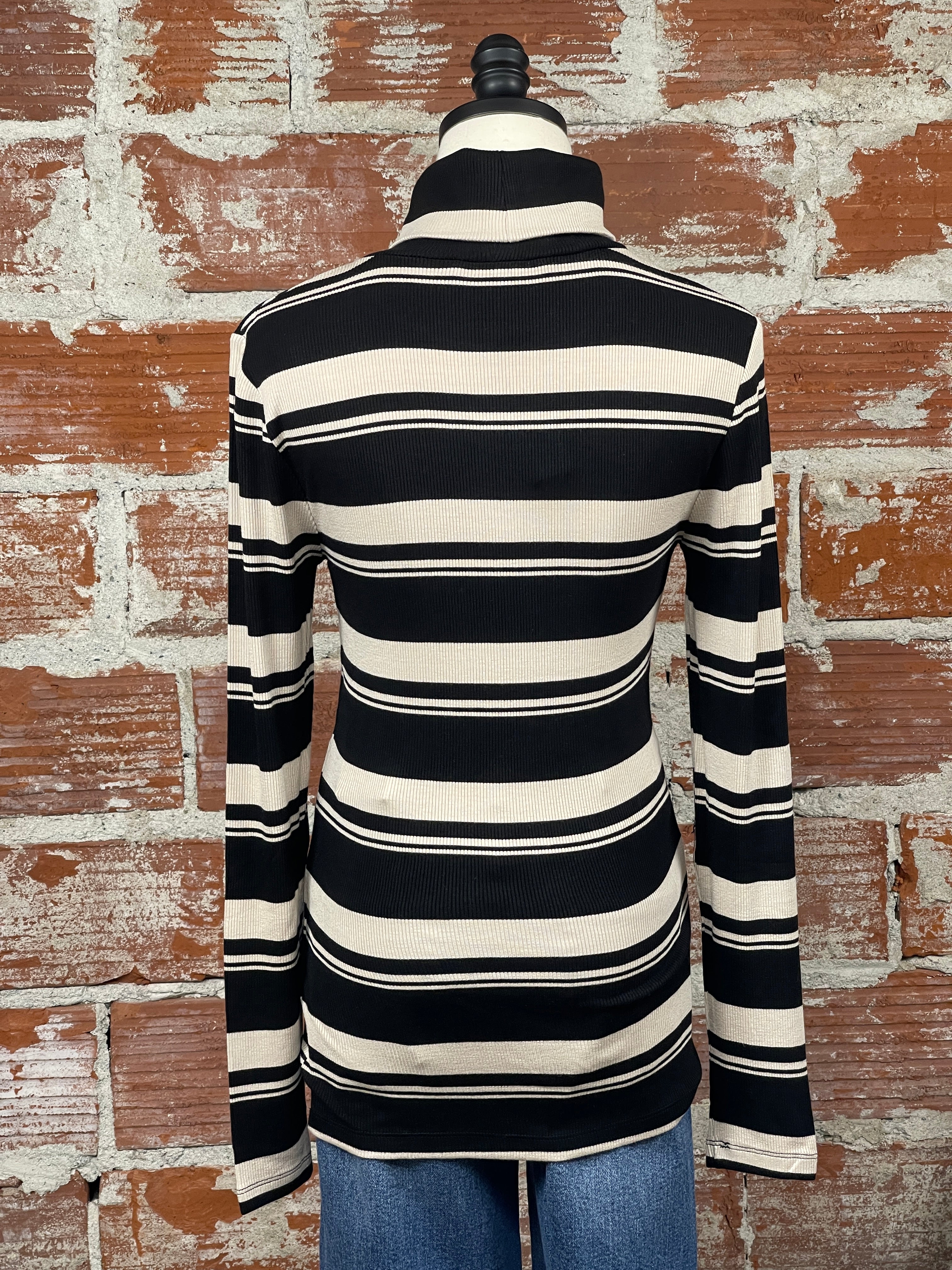 Sanctuary Essential Turtleneck in Almond and Black Stripe-121 - Jersey Tops F/W (June - Nov)-Little Bird Boutique