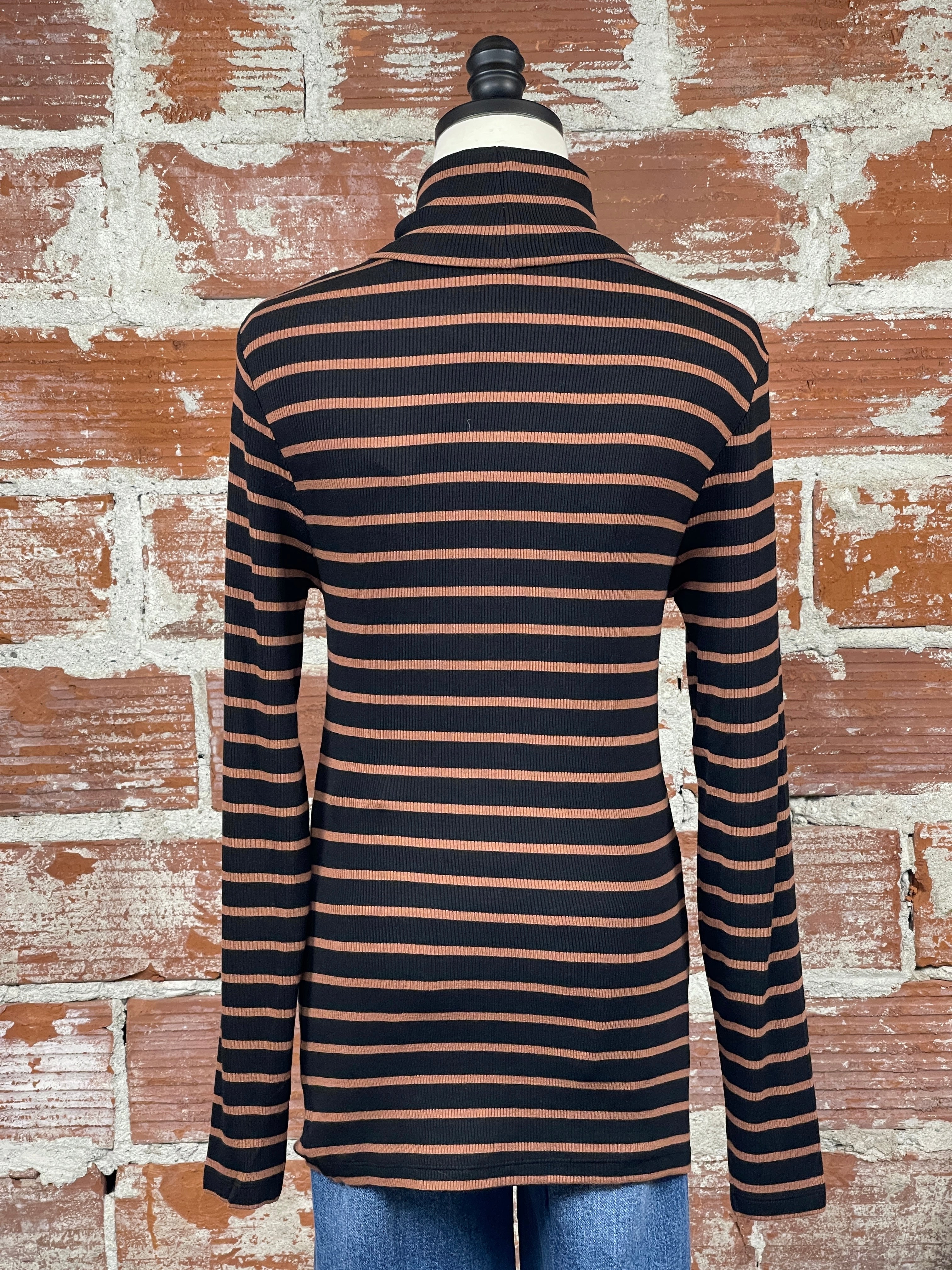 Sanctuary Essential Turtleneck in Rawhide and Black Stripe-121 - Jersey Tops F/W (June - Nov)-Little Bird Boutique